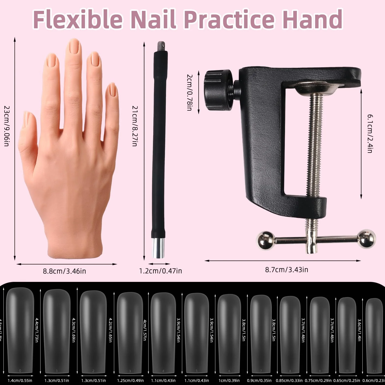 Mano di Pratica per Unghie in Acrilico - Mano di Pratica per Unghie in Silicone - Modello di Mano Flessibile per la Pratica delle Unghie in Silicone per Principianti Professionisti (-25)