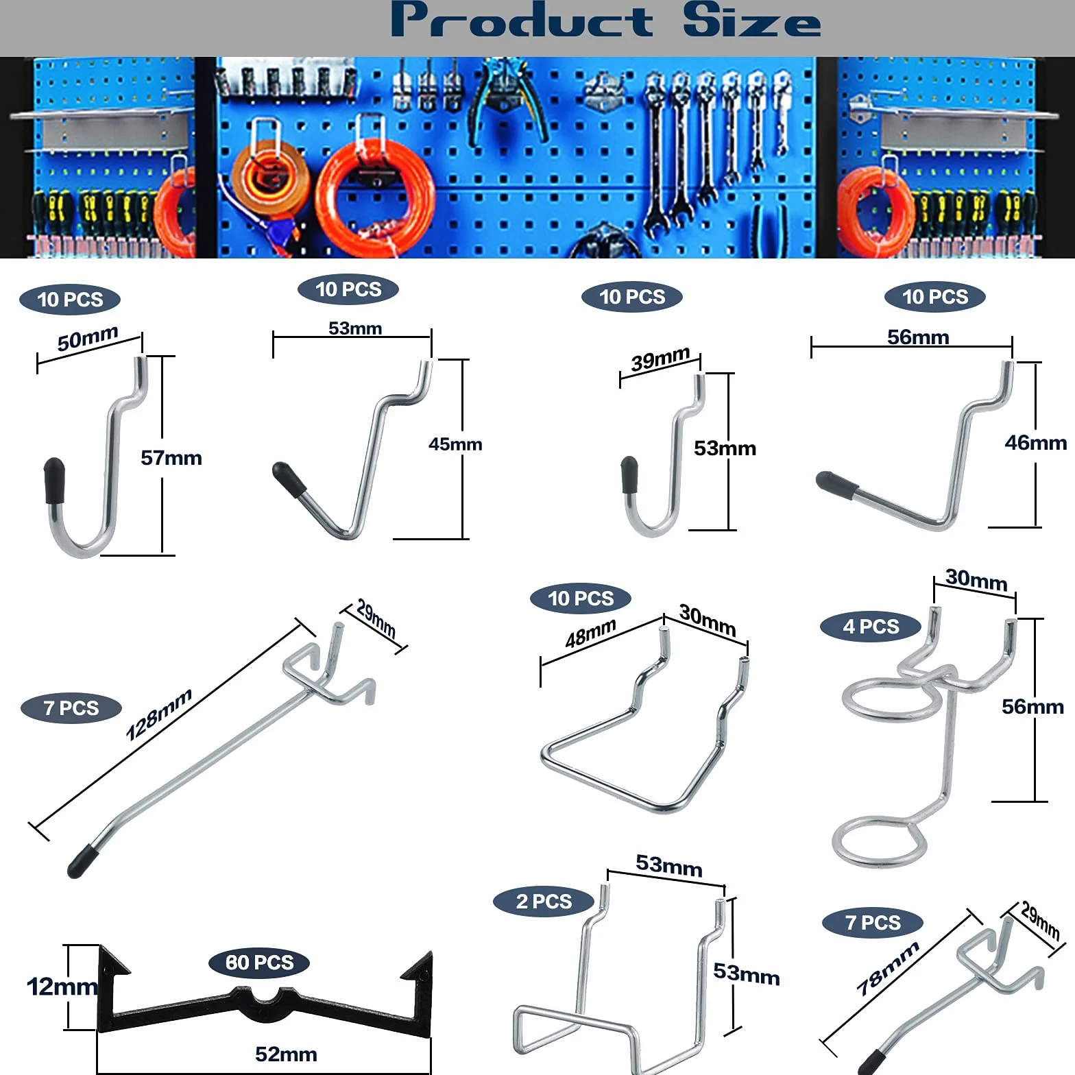 144PCS Set di ganci per pannello forato, cestini e serrature per utensili