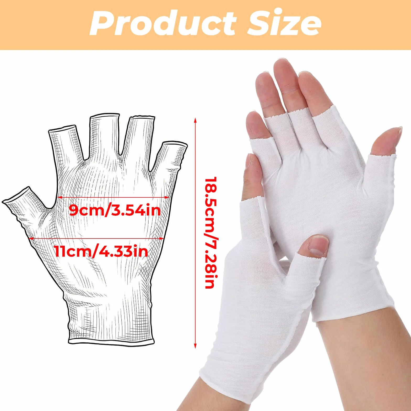 5 paia di guanti in cotone eczema, guanti bianchi senza dita guanti idratanti eczema per mani asciutte dormire touch screen spa trattamento della pelle