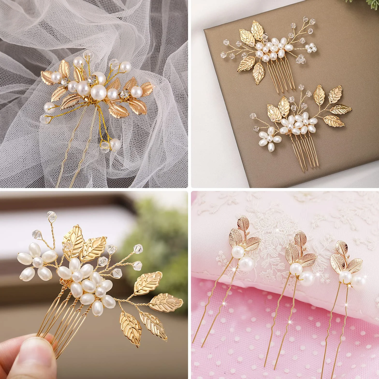 Perle Fiore Strass Pettine per Sposa, 5 Pezzi, Fermagli a Pettine da Sposa, Fermagli per Capelli da Cerimonia, Fermaglio Capelli Sposa con Pettine, per le Ragazze Sposa Damigella d'onore