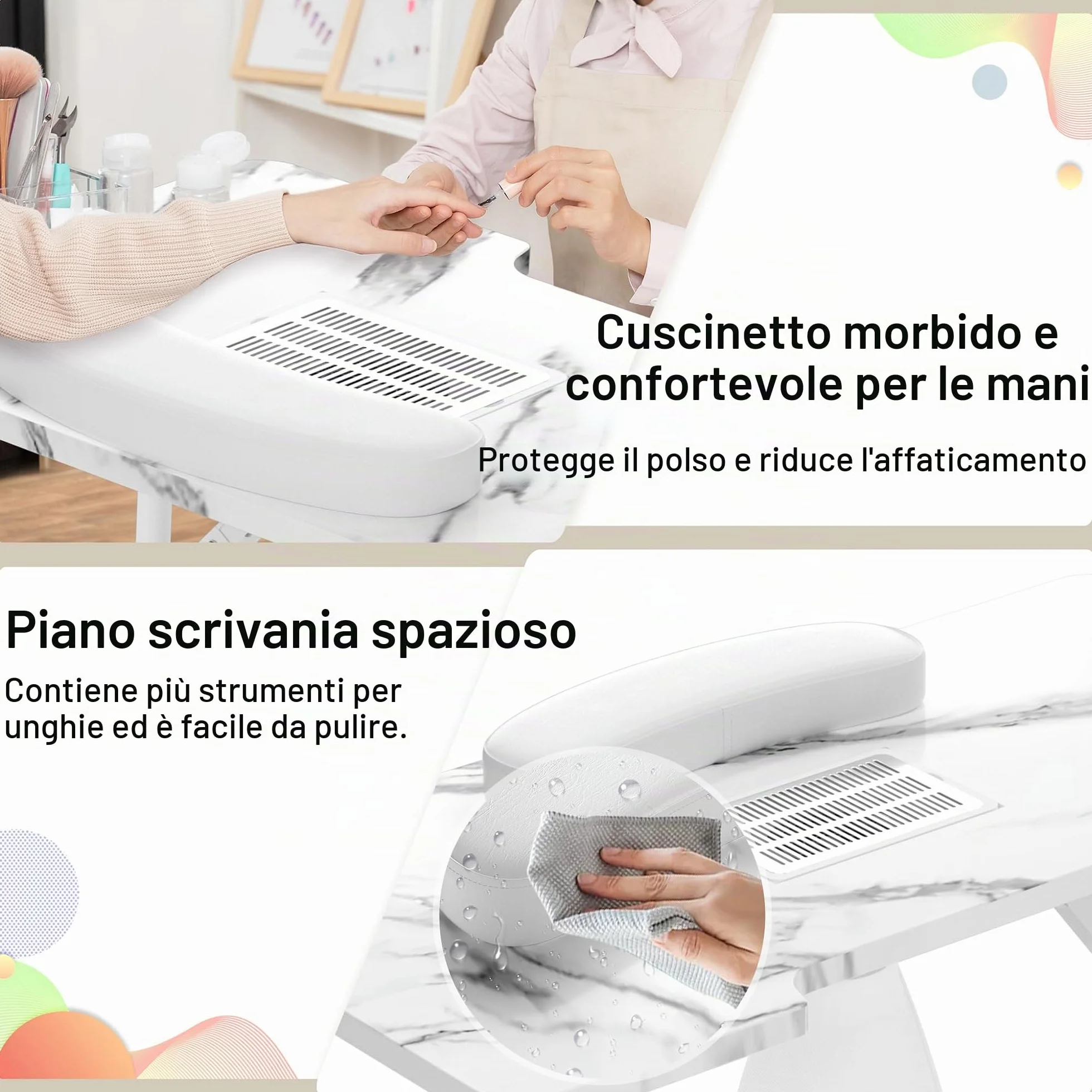 Tavolo da manicure FIVMEN con aspirazione Pieghevole Tavolo per manicure Tavolo per manicure per studio di unghie con aspirazione della polvere e 4 ruote per saloni di bellezza, bianco
