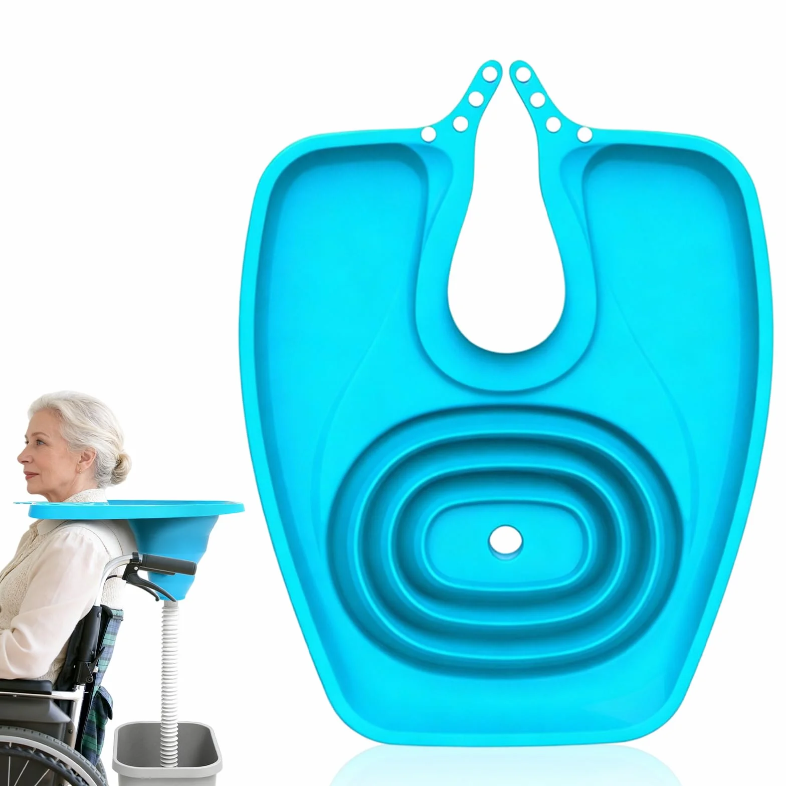 Lavabo per capelli per costretti a letto, pieghevole, con tubo di scarico, in TPE mobile shampoo, lavabo, per letto per bambini, anziani, disabili incinte (blu)