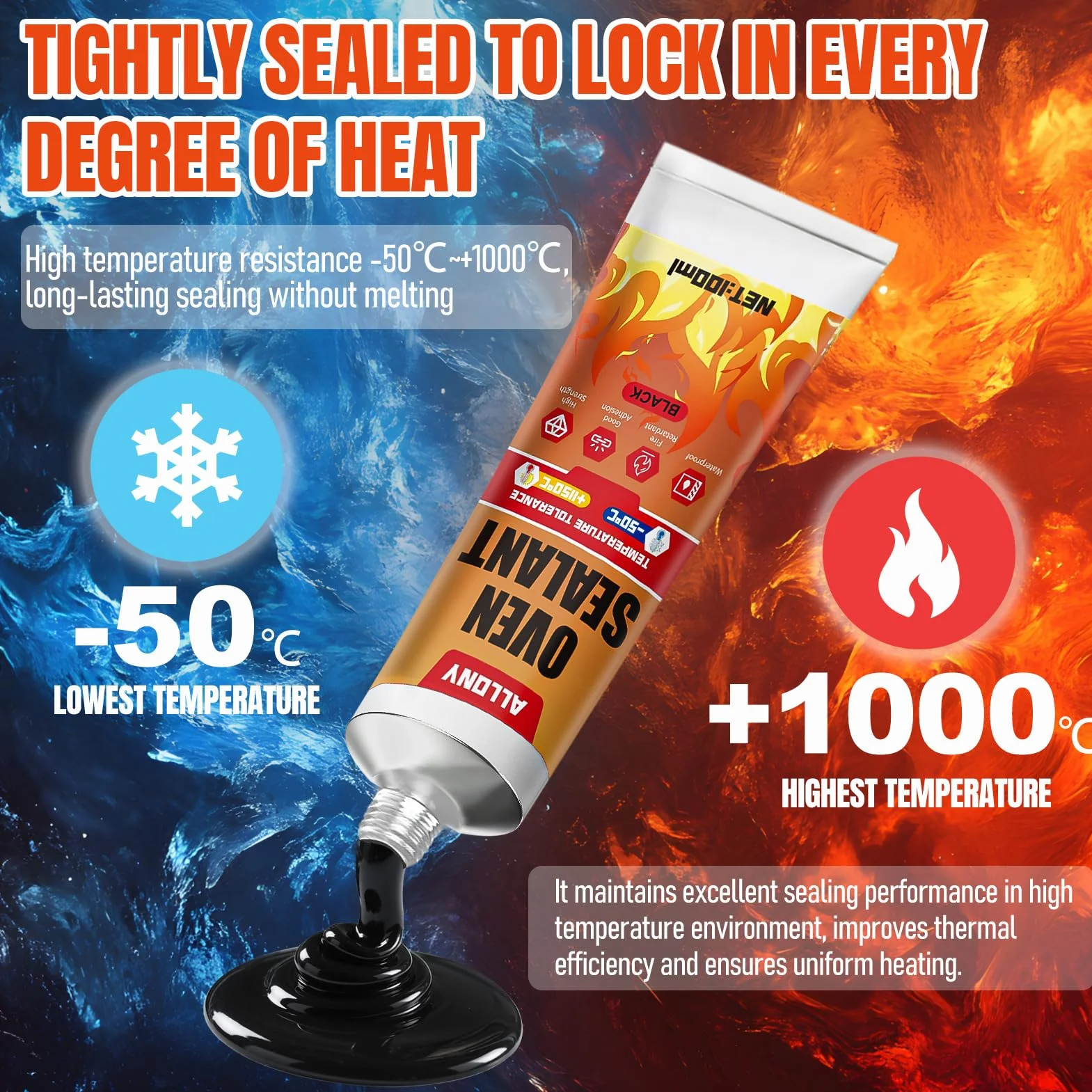 ALLONY Adesivo in silicone nero resistente al calore 1000°C 100 ml