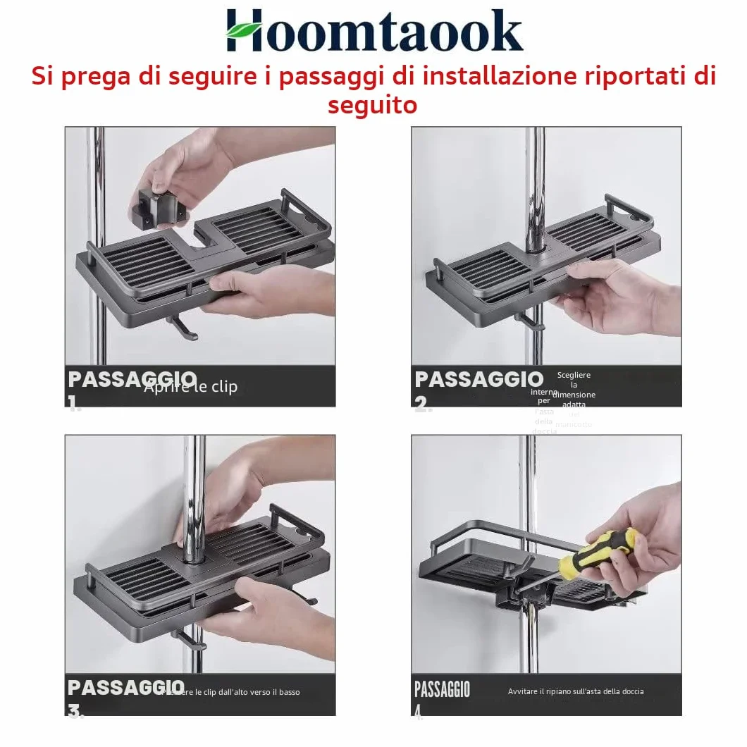 Portasapone Doccia Senza Forare 2 Pezzi Grigio per Binario 22-25mm