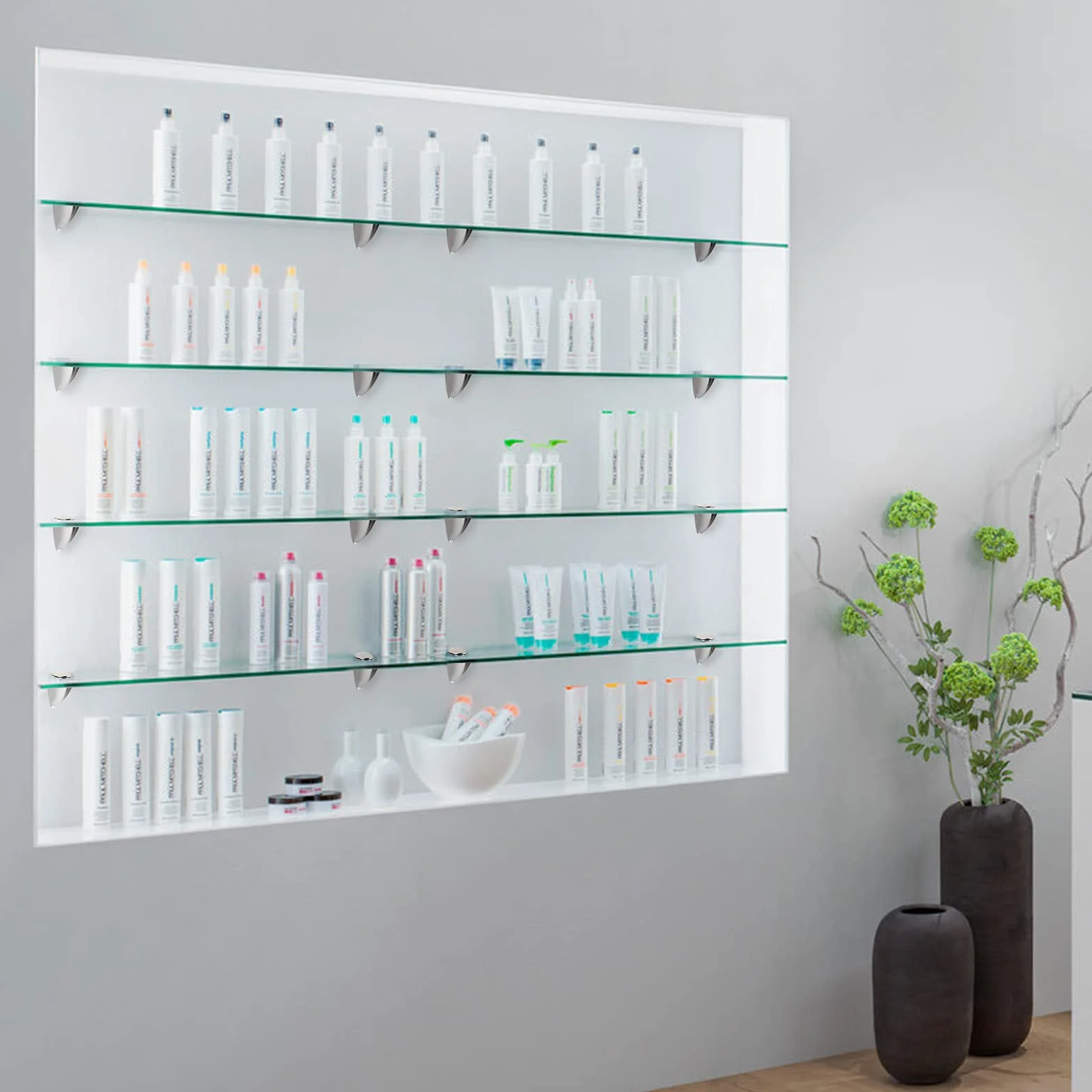 Randaco Mensola in vetro trasparente 8mm ESG vetro di sicurezza con supporto a parete per bagno