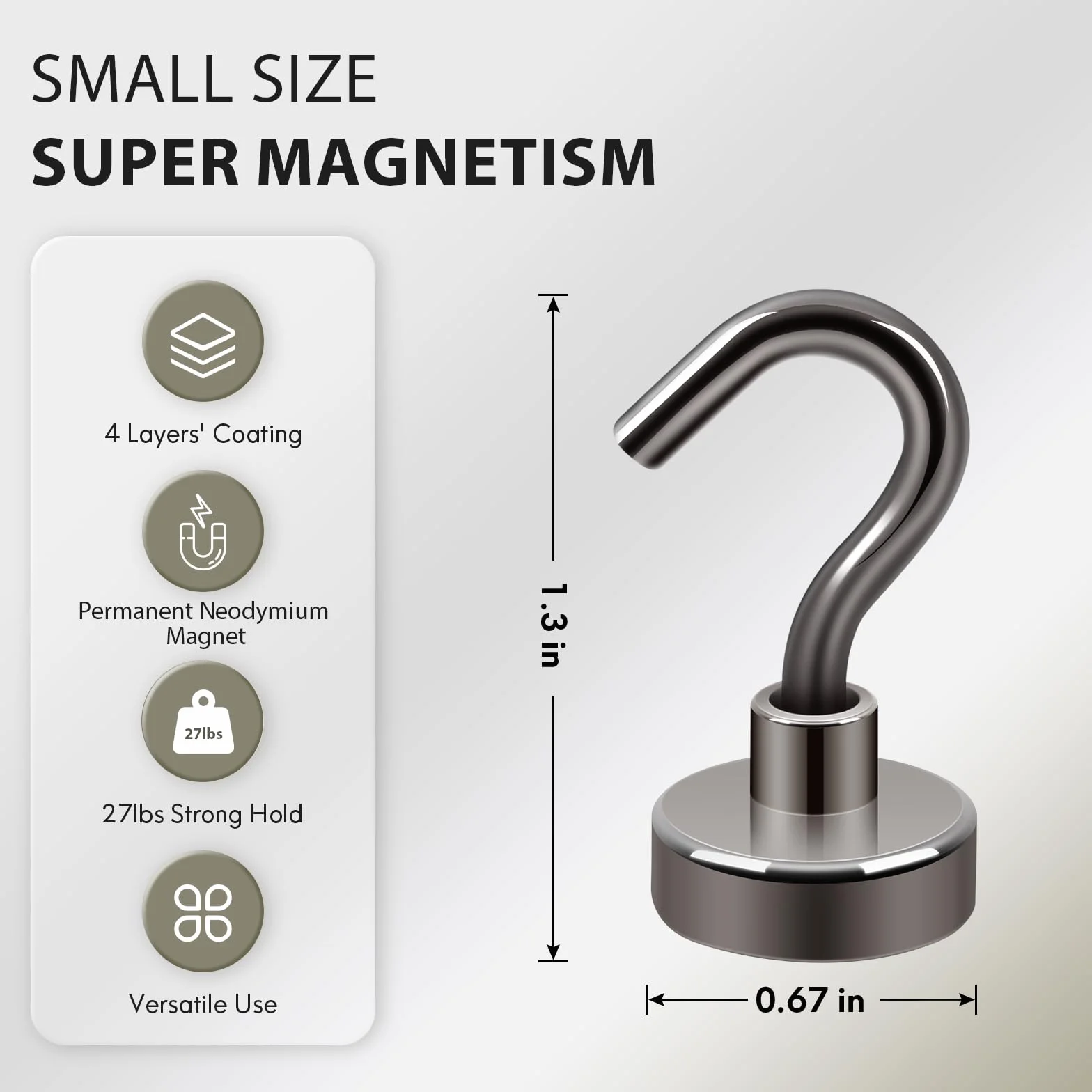 Neosmuk Gancio magnetico 10 kg magnete a terra ad alte prestazioni gancio cruise extra forte nero confezione da 10