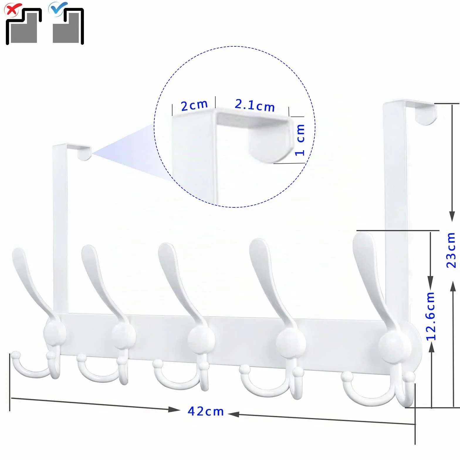 LYLIN Attaccapanni da Porta in Acciaio Inox 15 Ganci Bianco 2.1 cm