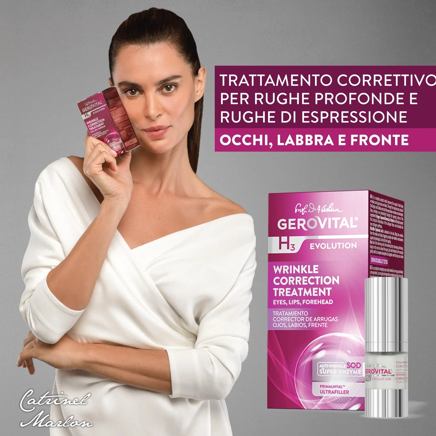 Siero Antirughe Contorno Occhi, Labbra e Fronte con Acido Ialuronico e Vitamina A ed E, Riduce le Rughe Profonde, Migliora l’Elasticità della Pelle, Gerovital H3 Evolution,15 ml
