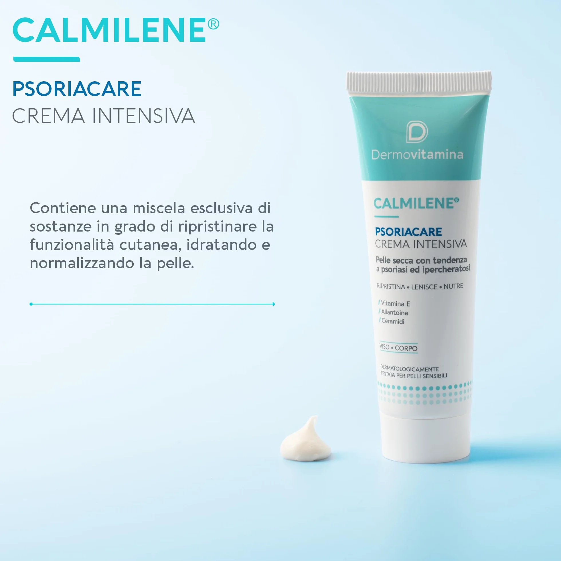 Dermovitamina Calmilene Psoriacare Crema Intensiva - Con Vitamina E e Ceramidi - Per la Pelle con Prurito, Arrossamento e Disquamazione - Con tendenza a Psoriasi e Ipercheratosi Cutanea - 50 ml