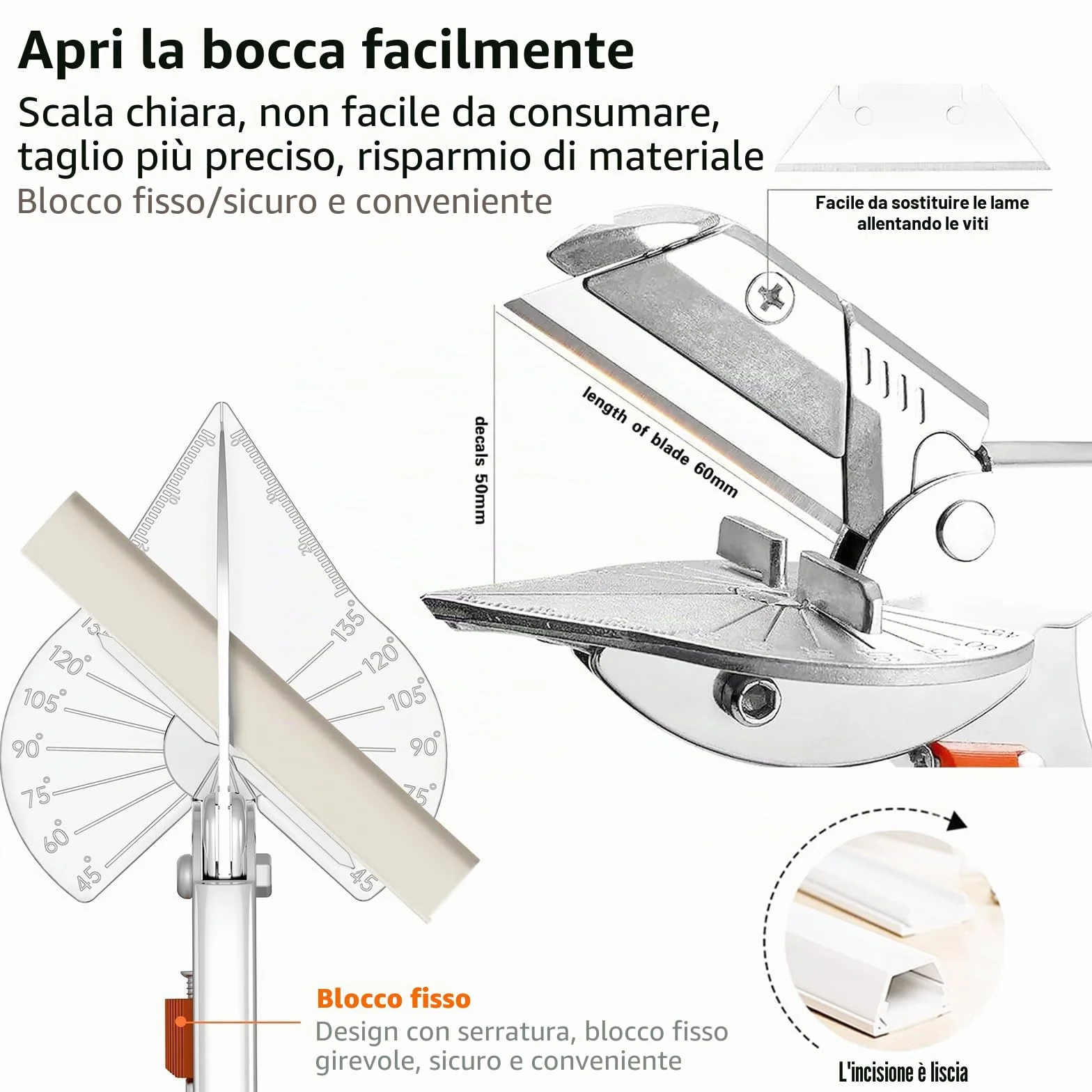 Forbici per Mitra 45°-135° Cesoie Angolari Taglierina Multi-Angolo Regolabili con 20 Lame di Ricambio