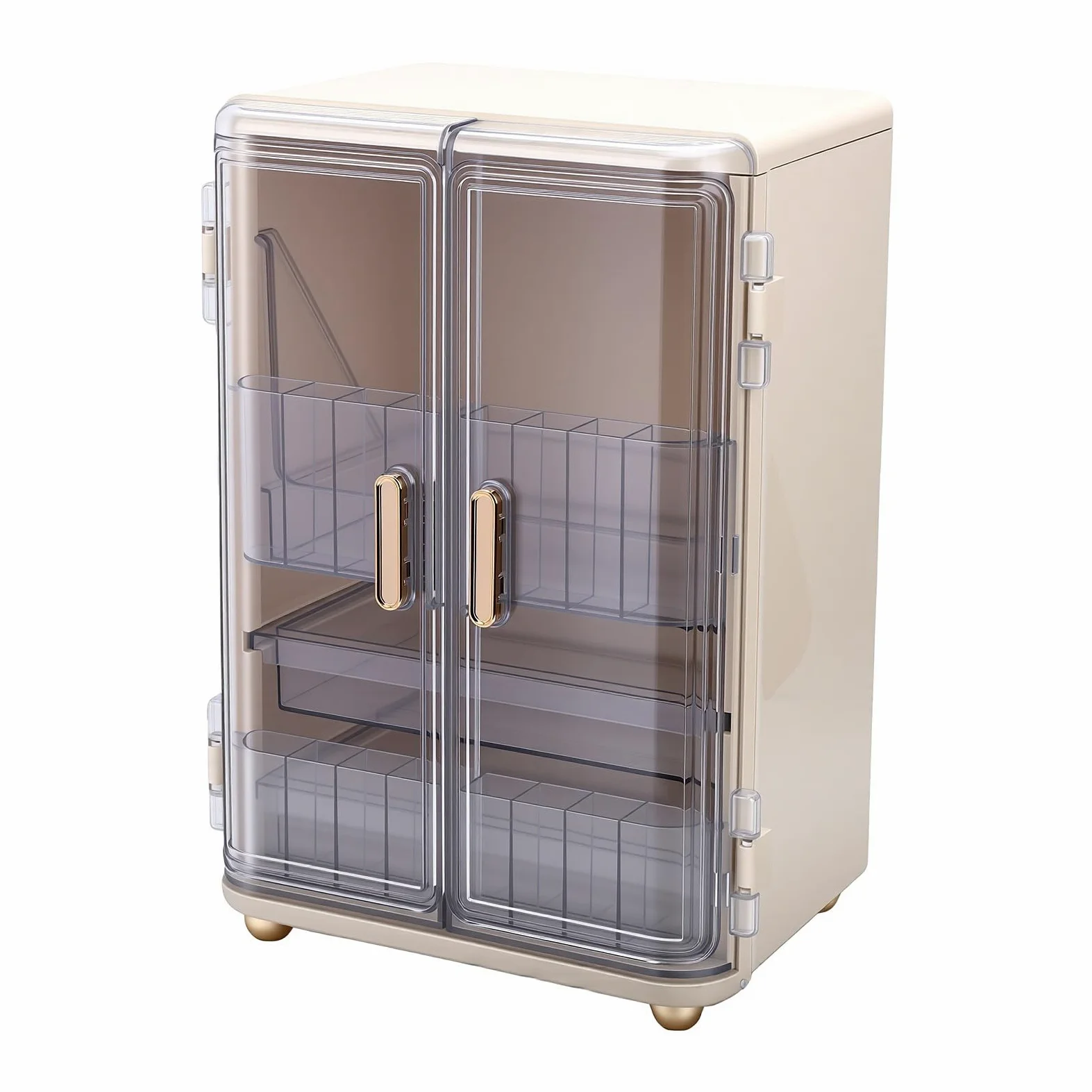 Asixxsix Organizzatore per trucchi a 3 ripiani con ante trasparenti | Organizer per la Cura della Pelle, Materiale ABS per Animali Domestici, Protezione Antipolvere per di Animali Domestici,