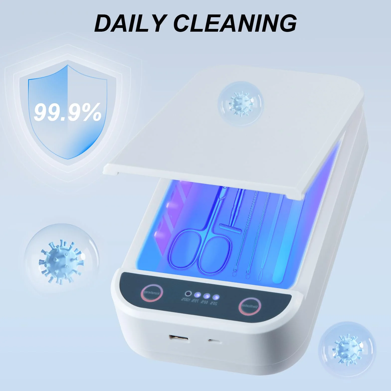 Scatola sterilizzatrice per unghie, portatile, con luce blu, sterilizzatore USB, per salone di bellezza, pinzette, gioielli, telefono, strumenti per manicure