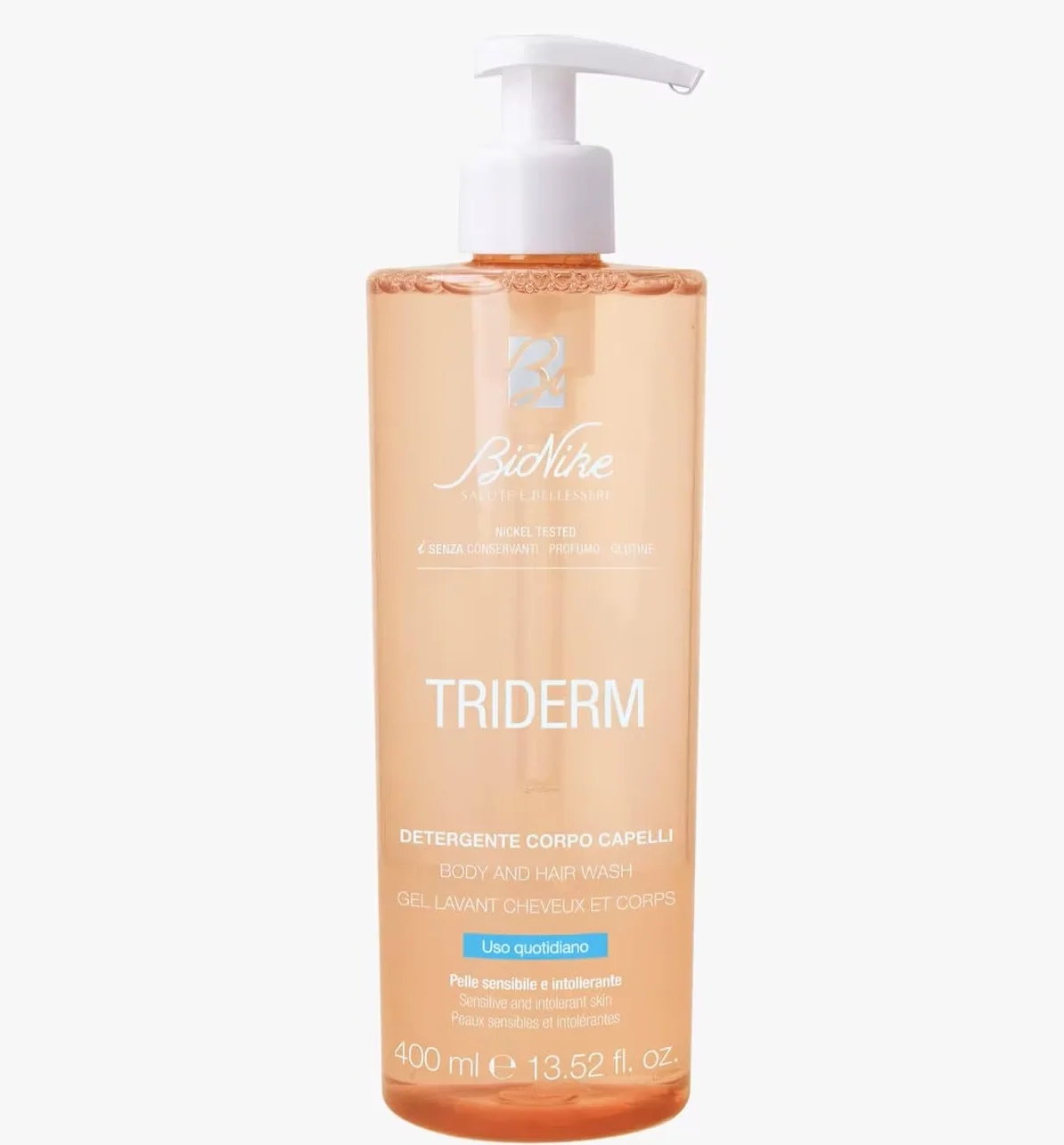 BioNike Triderm - Gel Doccia Delicato Corpo e Capelli, per la Detersione Quotidiana di Cute e Cuoio Capelluto, pH Fisiologico, Indicato per Pelli Sensibili, Adatto a Tutta la Famiglia