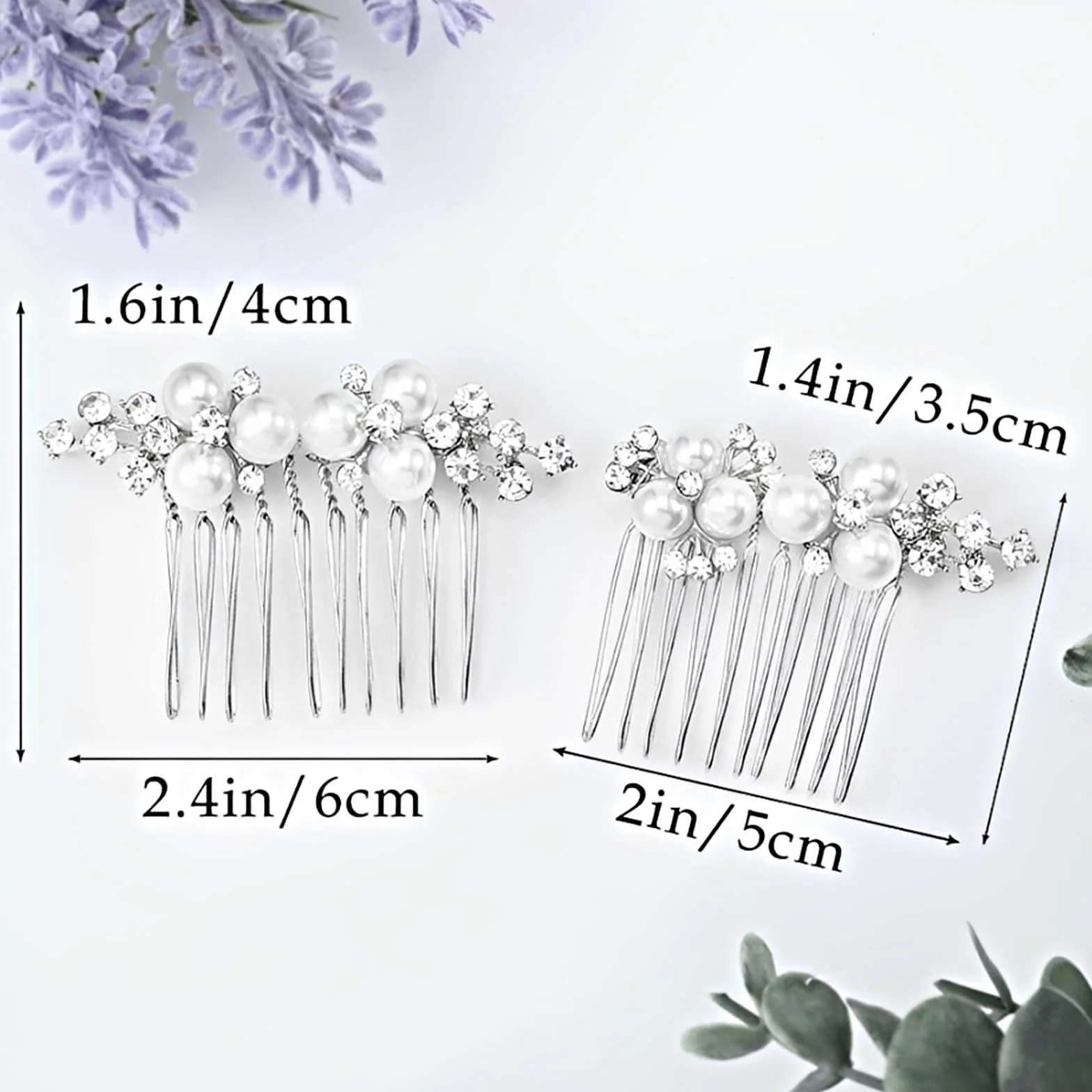 Set di 2 Pettine per Capelli da Sposa Strass e Perle Nozze Accessori per Capelli Eleganti Pettini Pezzo di Capelli Decorazione per Matrimonio Damigella D'onore per le Donne e Ragazze (Argento)