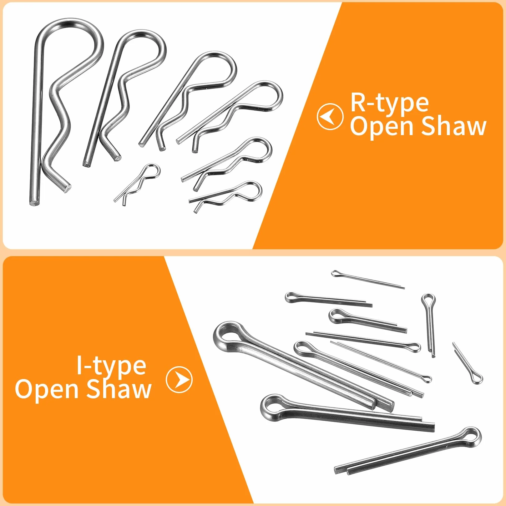 Assortimento di Coppiglie Elastiche Cotter Pins, Spaccate e R Clips Set per Trattori Auto