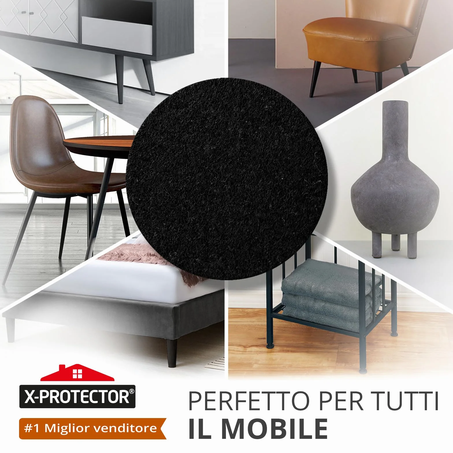Feltrini per gambe di mobili X-PROTECTOR 48 szt. NERI 25 mm do podłóg drewnianych