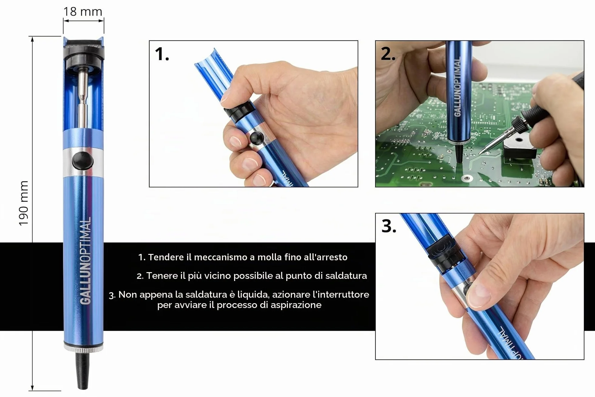 Pompa dissaldante professionale in metallo blu con punta ESD teflon alta potenza aspirazione