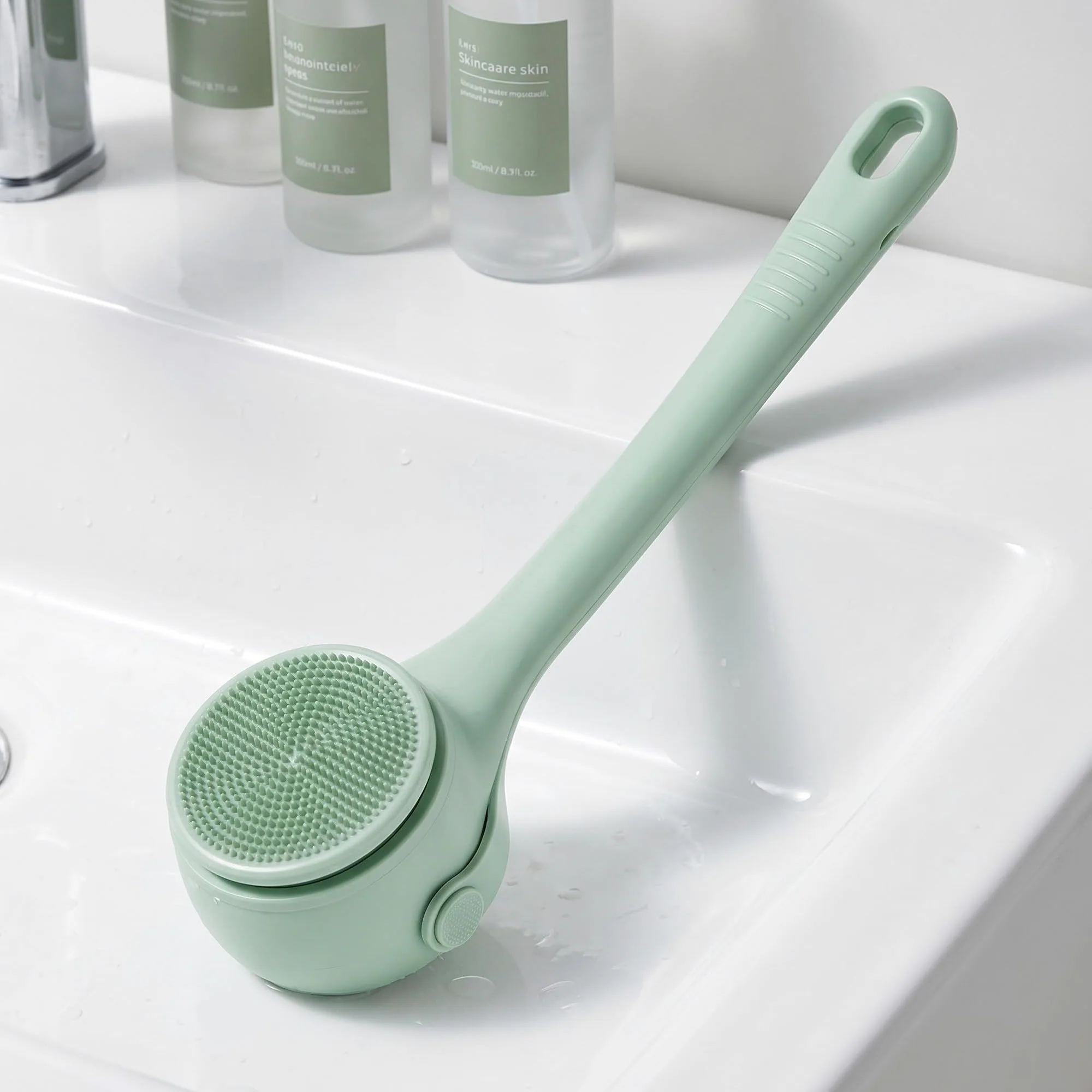 Spazzola elettrica per la schiena, impermeabile, ricaricabile, con | Spazzola esfoliante con manico lungo, 2 velocità, setole morbide per pelli sensibili, utilizzabile a secco o bagnato per una
