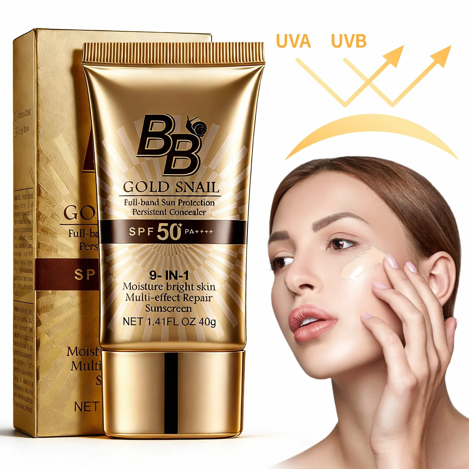 BB Cream Viso SPF 50,Crema Colorata Naturale Con Bava Di Lumaca,Alta Coprenza E Idratazione 24h,Effetto Anti-Lucidità,Fondotinta Compatto Con Protezione Solare,40g,01# Naturale