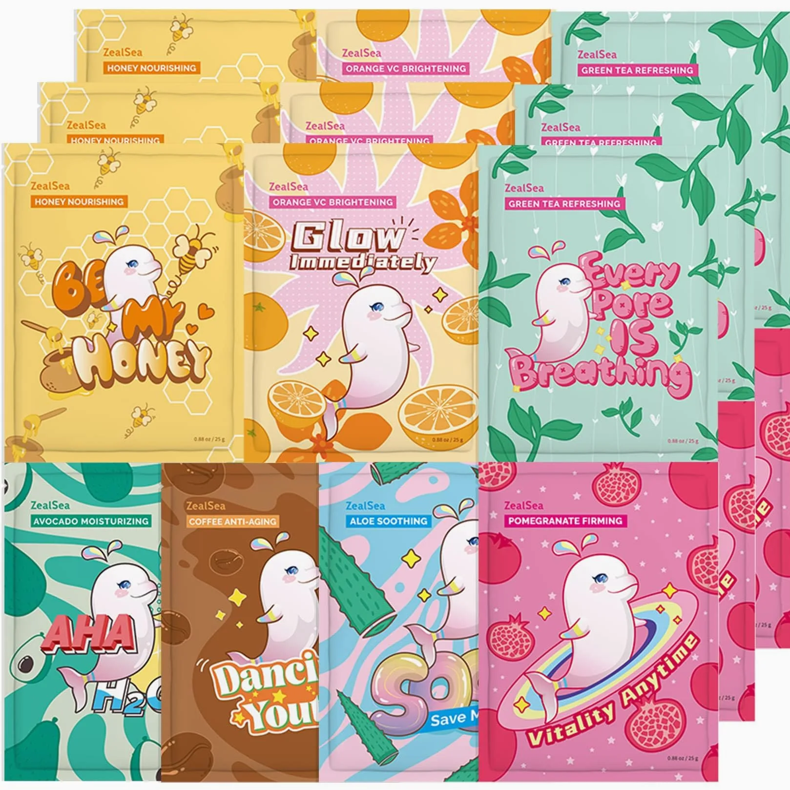 ZealSea Maschere viso in tessuto, skincare, set da 21, regali spa per donne | Set: Maschere con ingredienti naturali, idratano e leniscono ogni pelle, regali spa e compleanno per bambine, teen e ragazze