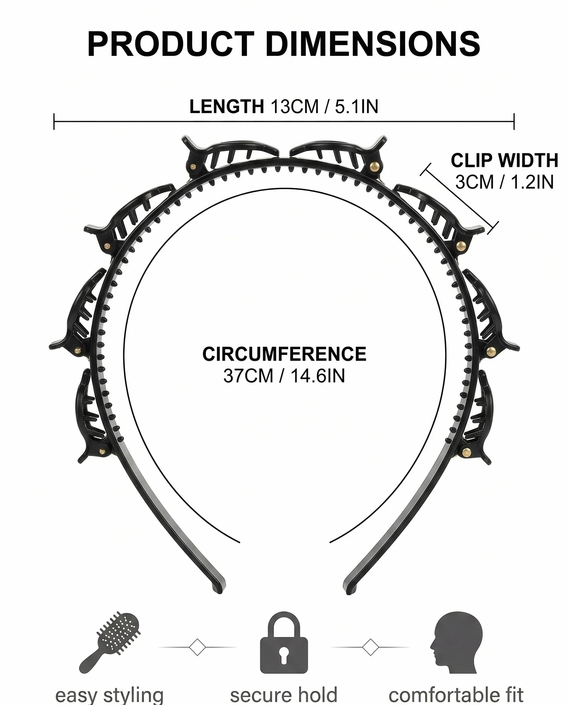 Cerchietti Capelli Donna con Mollette, 2 Pezzi (2 Colori Diversi), Fascia Antiscivolo per Capelli, Accessorio Styling Semplice e Veloce.