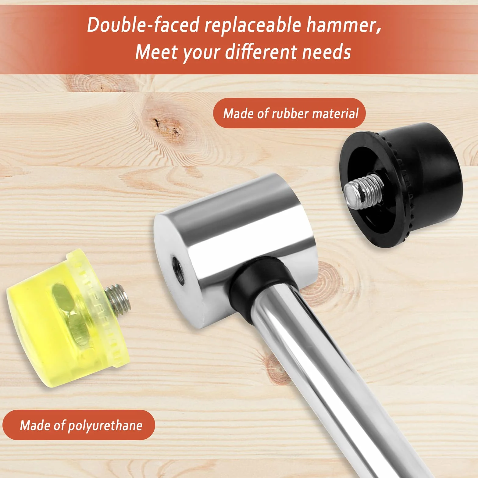 Dadabig Martello in Gomma a Testa Doppia, 6 Teste Sostituibili 25mm, Manico in Plastica Antiscivolo per Artigianato