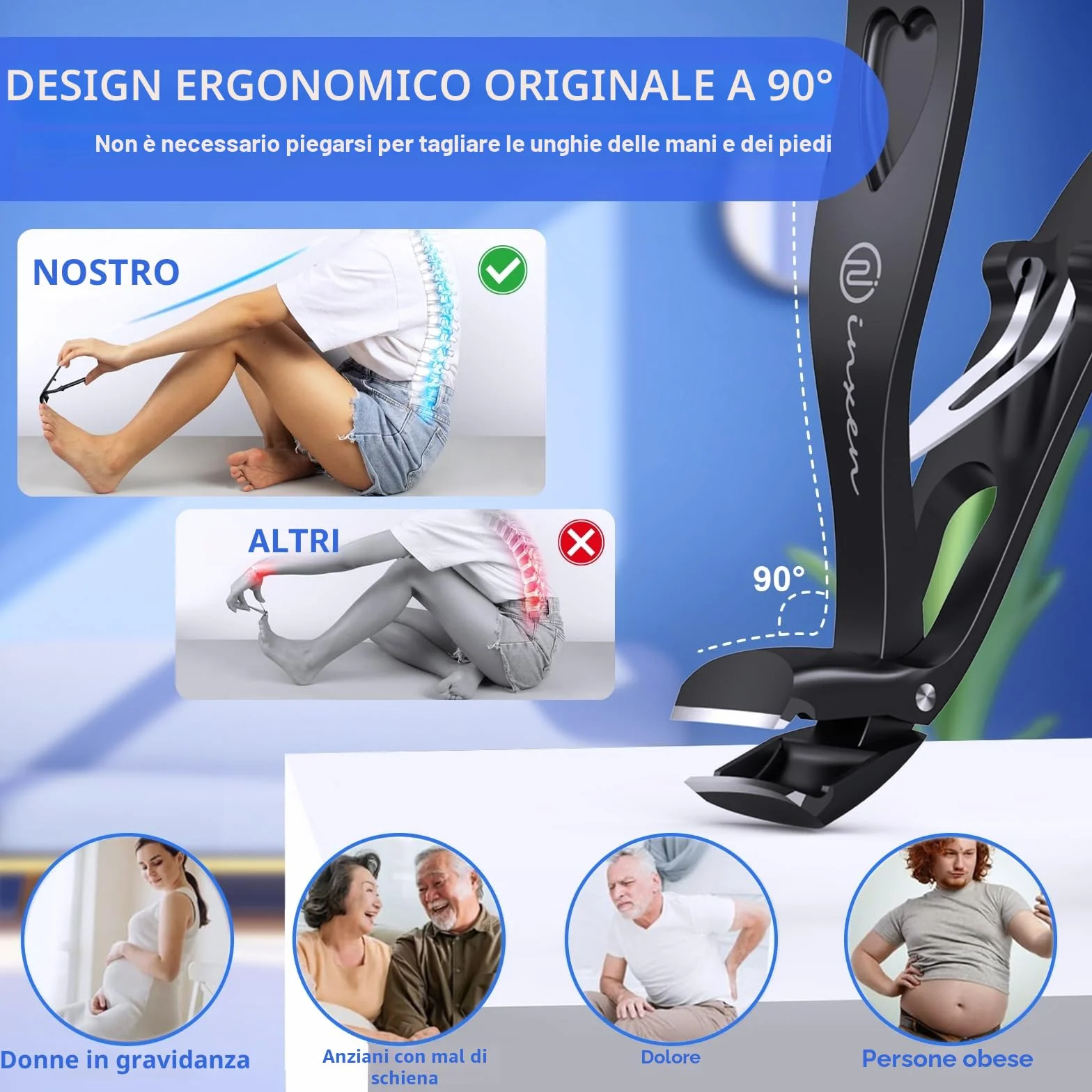 Professionale Tagliaunghie a Testa Angolata per Anziani e Unghie Spesse, 3PCS Set per Mani e Piedi, Tagliaunghie Tronchesino in Acciaio Inossidabile