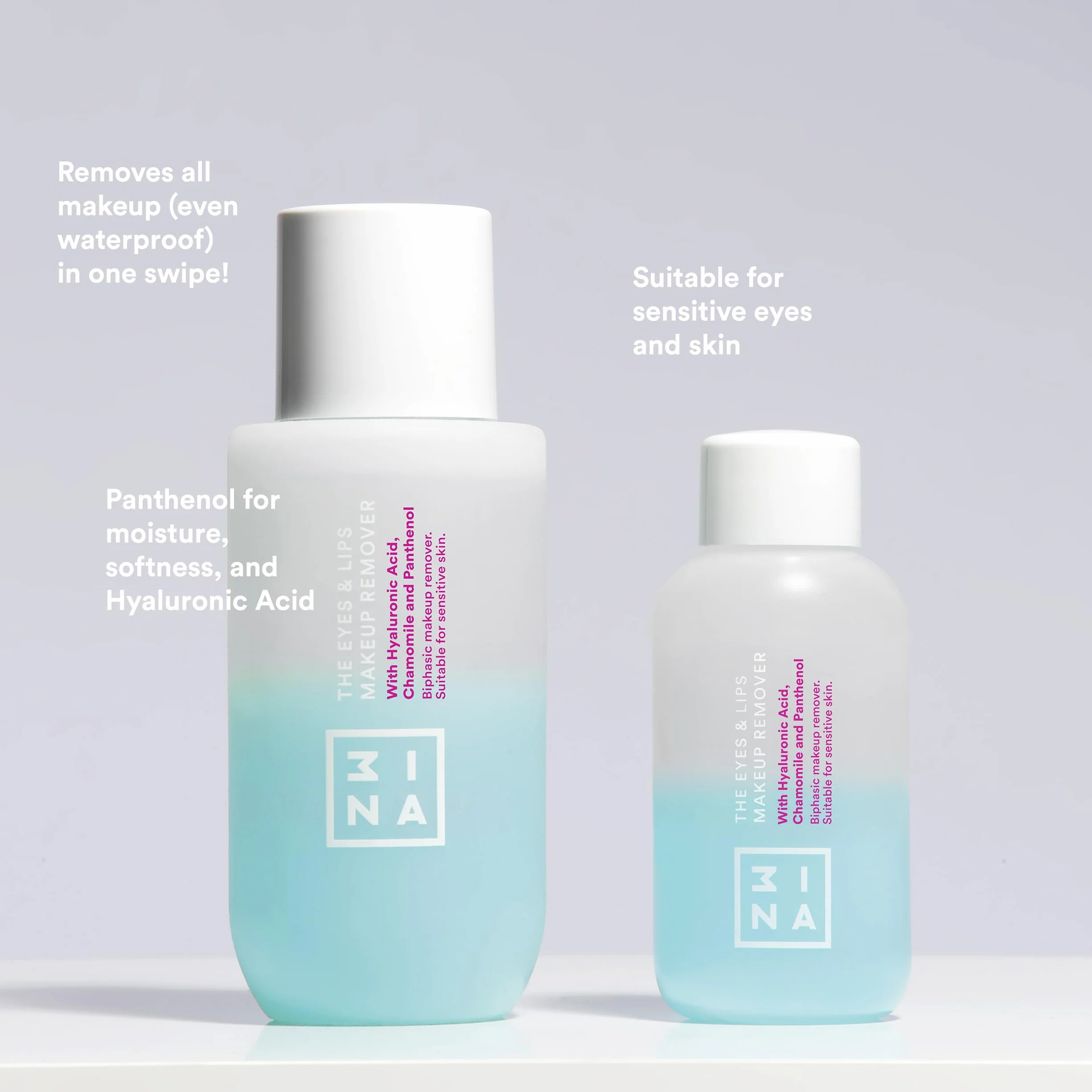3INA MAKEUP - The Eyes & Lips Make Up Remover (mini) - Struccante Bifasico Delicato Viso e Occhi Waterproof - Aloe Vera e Hamamelis - Idratante - Per Tutti i Tipi Di Pelle - Vegan - Cruelty Free