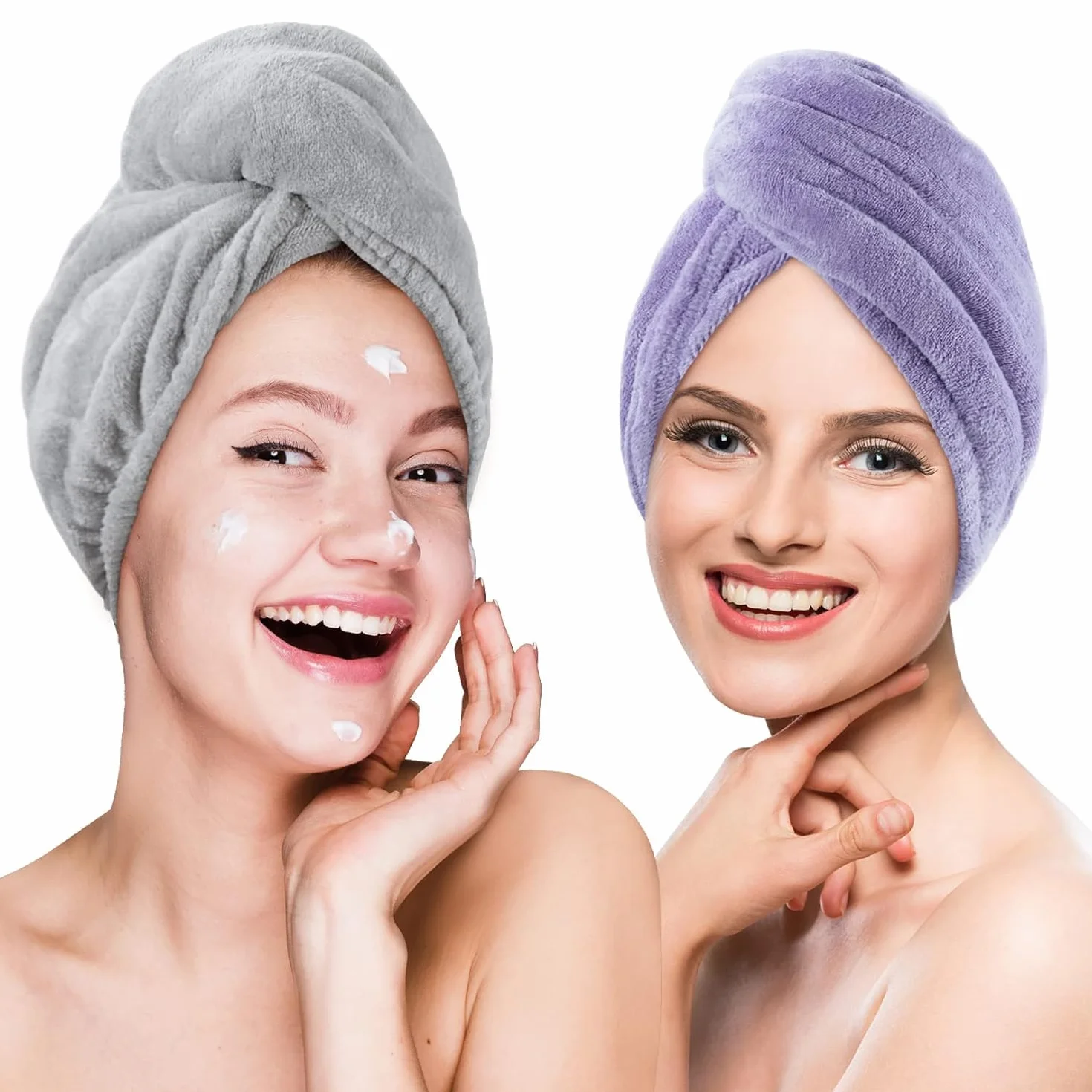 Asciugamani in microfibra per capelli in confezione da 2, turbante anti crespo, ad asciugatura rapida, ad assorbimento rapido, da donna, turbante per capelli ricci e bagnati, per ragazze e