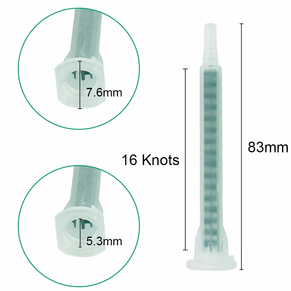 Tubo di Miscelazione Statico Verde 50 Pezzi 83mm AB Ugelli Miscelatori per Colla Bicomponente
