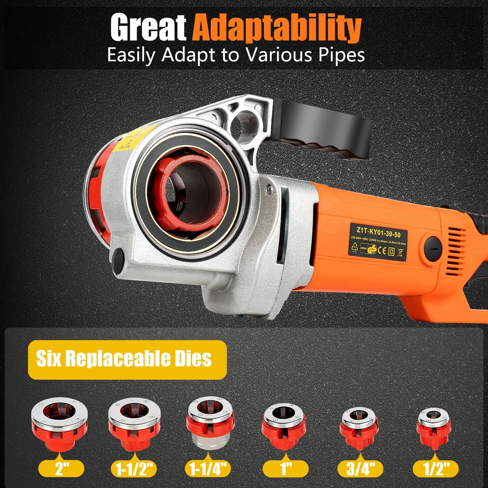 Filettatrice elettrica per tubi 2300 W 1/2"-1-1/2" 6 matrici
