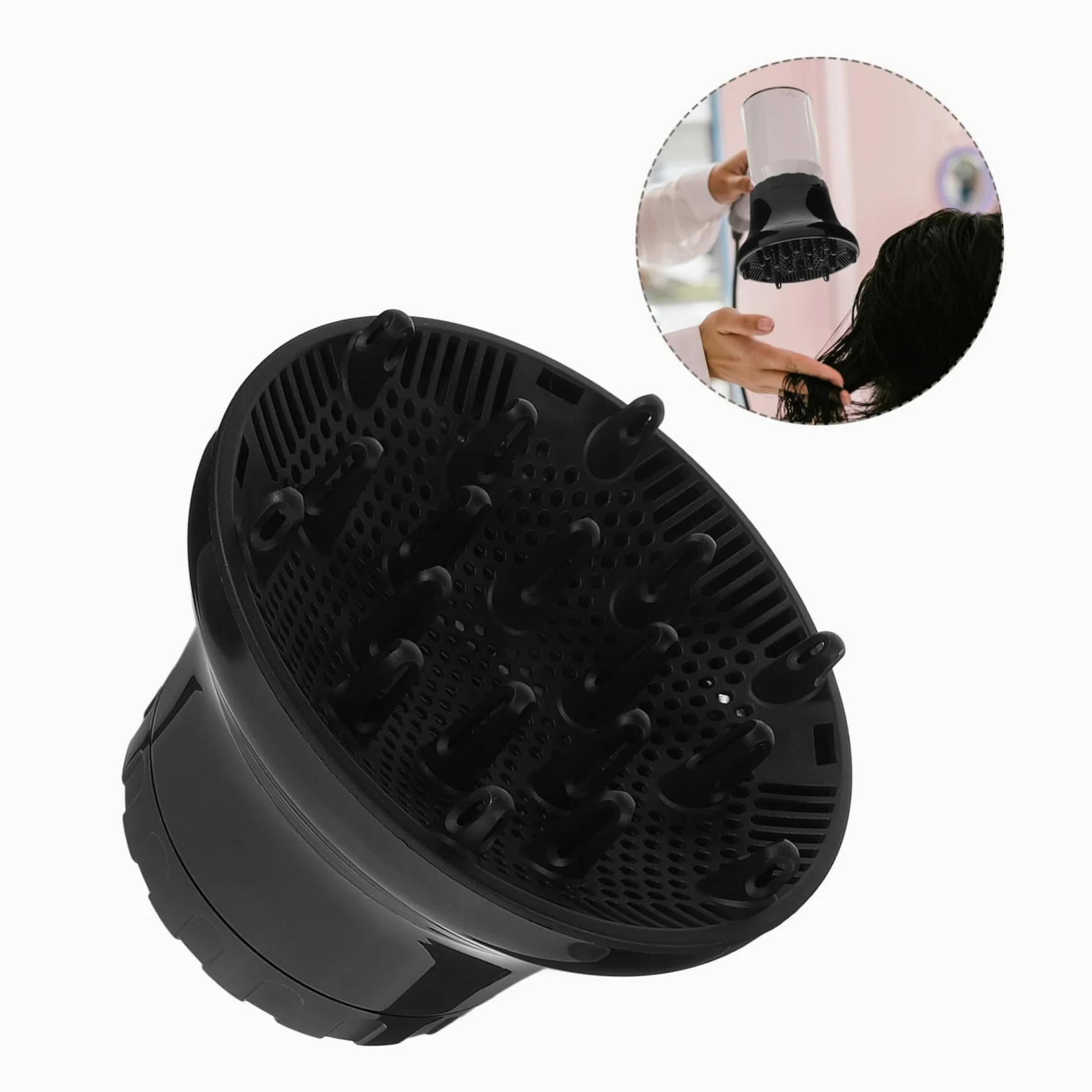 Diffusore per Asciugacapelli Grande Cappuccio in PC Nero | Compatibile Asciugacapelli e Chioma Spessi, Uso Casa e Commerciale, per Ricci e Asciugatura Rapida