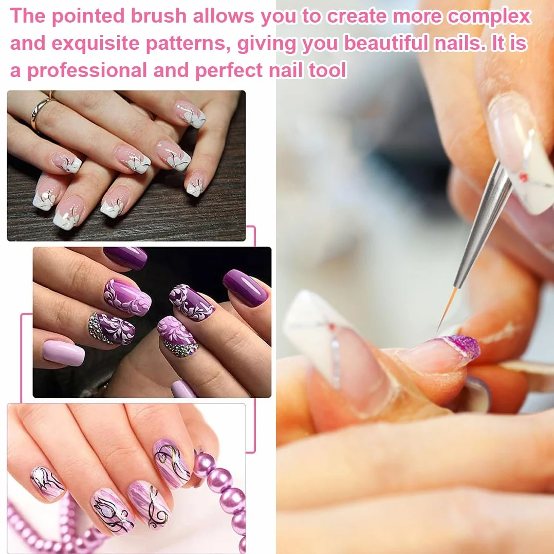 Pennelli per unghie,Una confezione singola contenente pennelli per unghie in gel a doppia faccia, un pennello sottile 2 in 1 per disegnare linee lunghe, dettagli fini e motivi intricati.