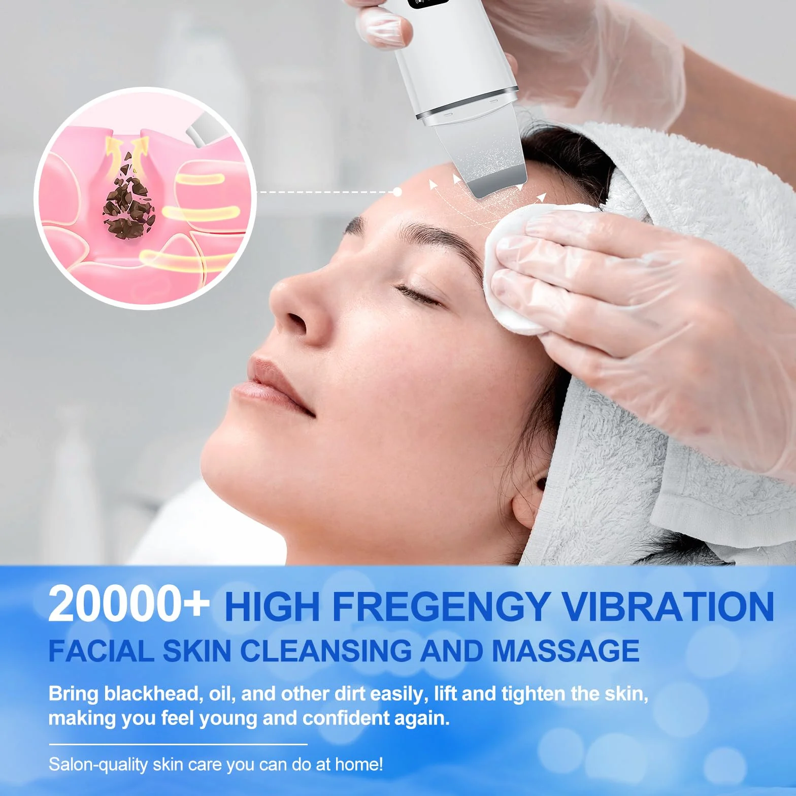 ACWOO Pulizia Viso Ultrasuoni, Skin Scrubber Professionale, Spatola Ultrasuoni Pulizia Viso con 4 Modalità Regolabili, per la Pelle per Pulizia Profonda la Viso Peeling e Rimozione e Punti Neri
