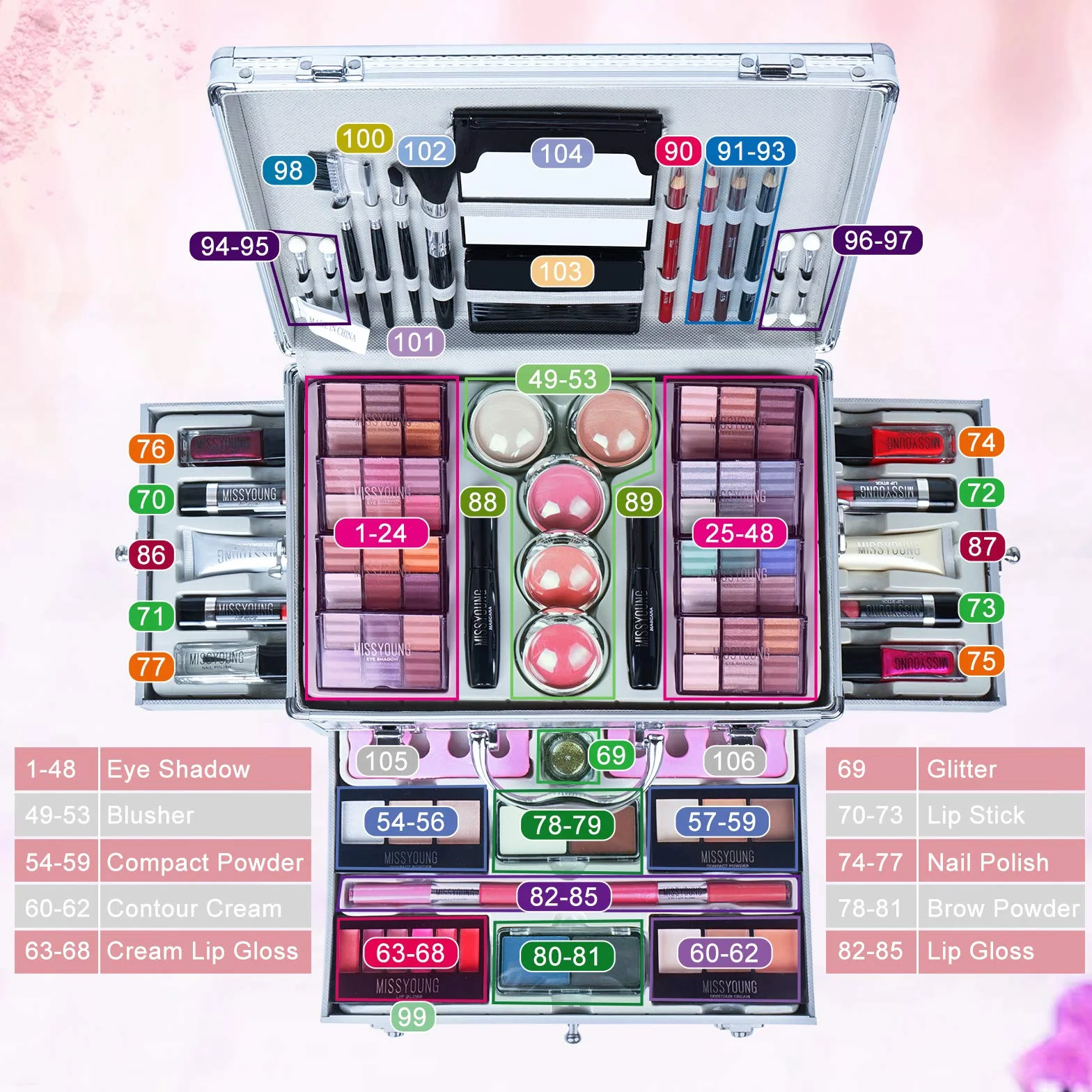 Set di Trucchi Make Up Cosmetico Valigia per il Trucco Kit Trucchi Tutto in Uno Tavolozza per Beauty Case Make Up Scatola Completo Valigetta con ombretto, Blush polvere e Lucidalabbra #3