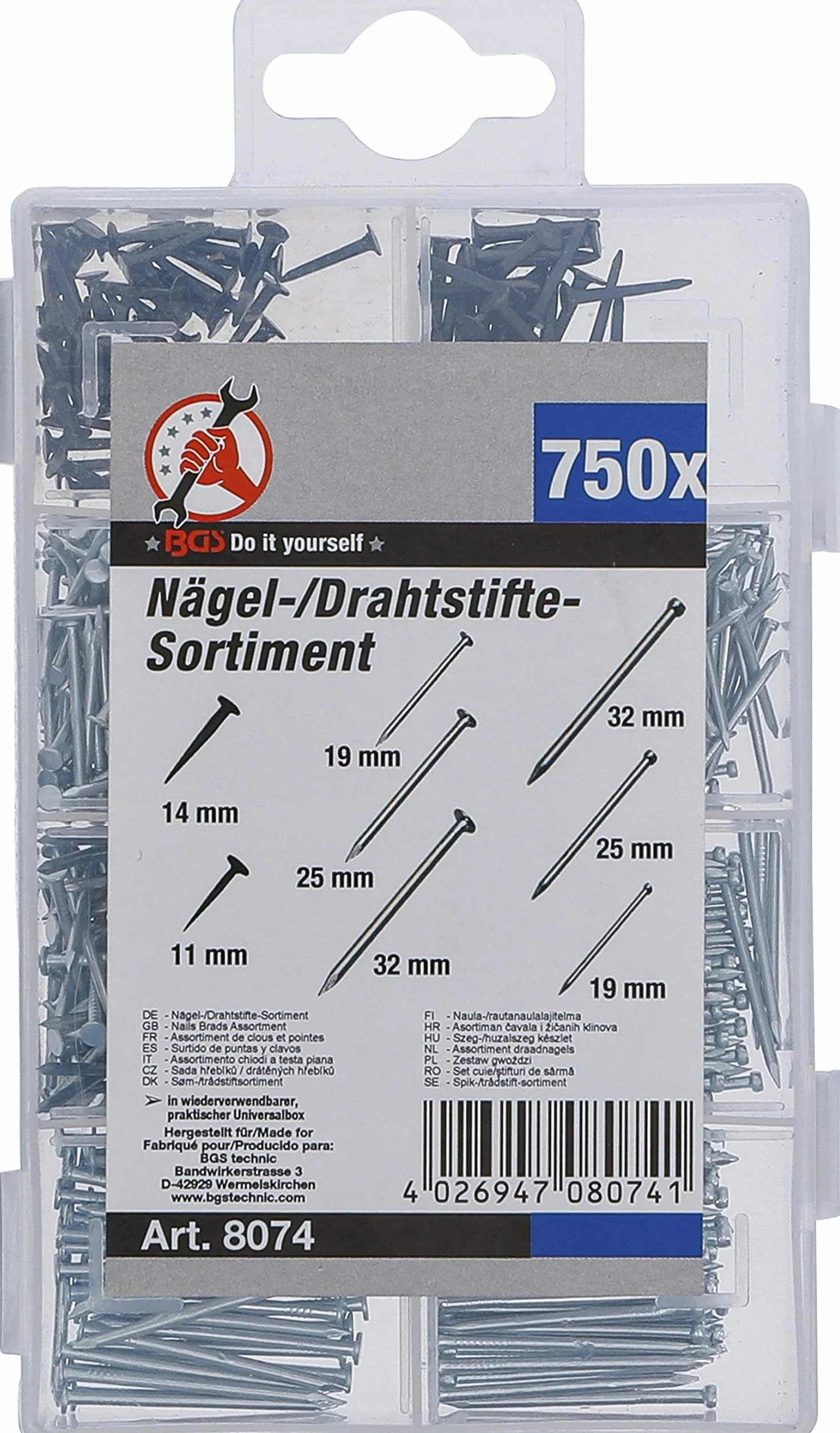 BGS Diy 8074 Assortimento chiodi a testa piana 750 pz.
