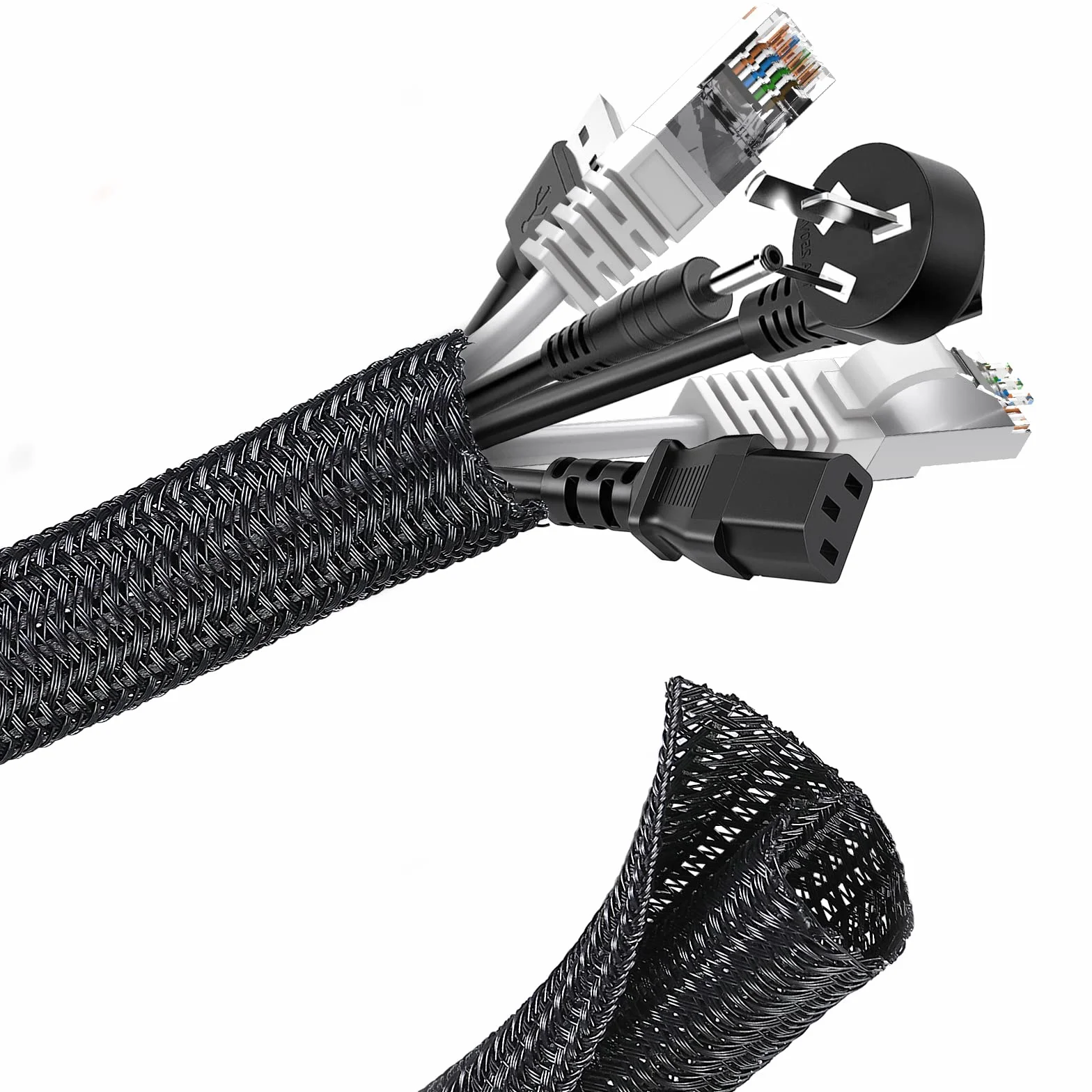 Romon 3M Guaina Cavi Intrecciata Flessibile Self-closing 13-20mm Nero