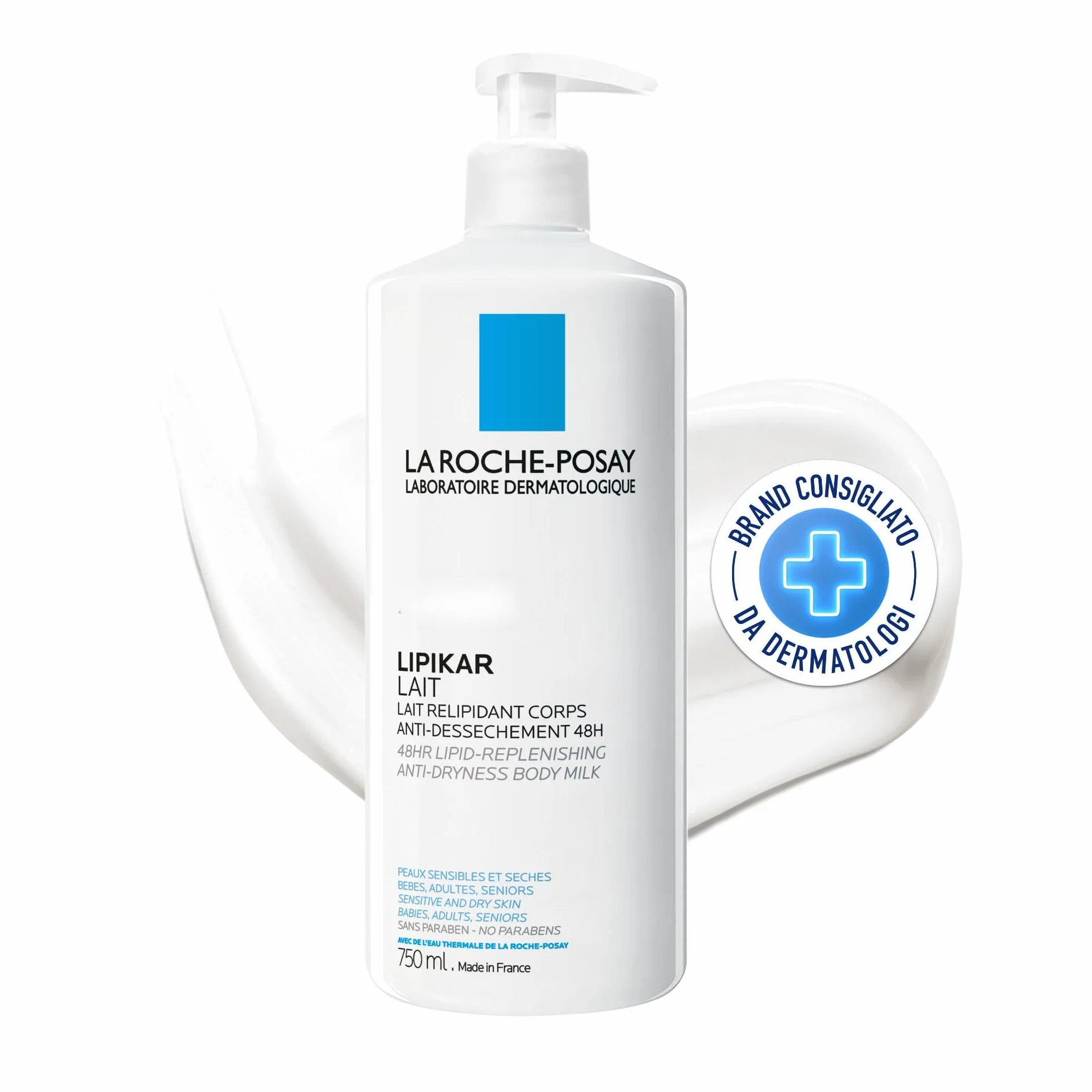 La Roche-Posay Lipikar, Latte Corpo Idratante, Per Pelli Sensibili, Effetto Anti-Secchezza, Risultato Idratante, Formula con Niacinamide e Burro di Karité, 75 ml