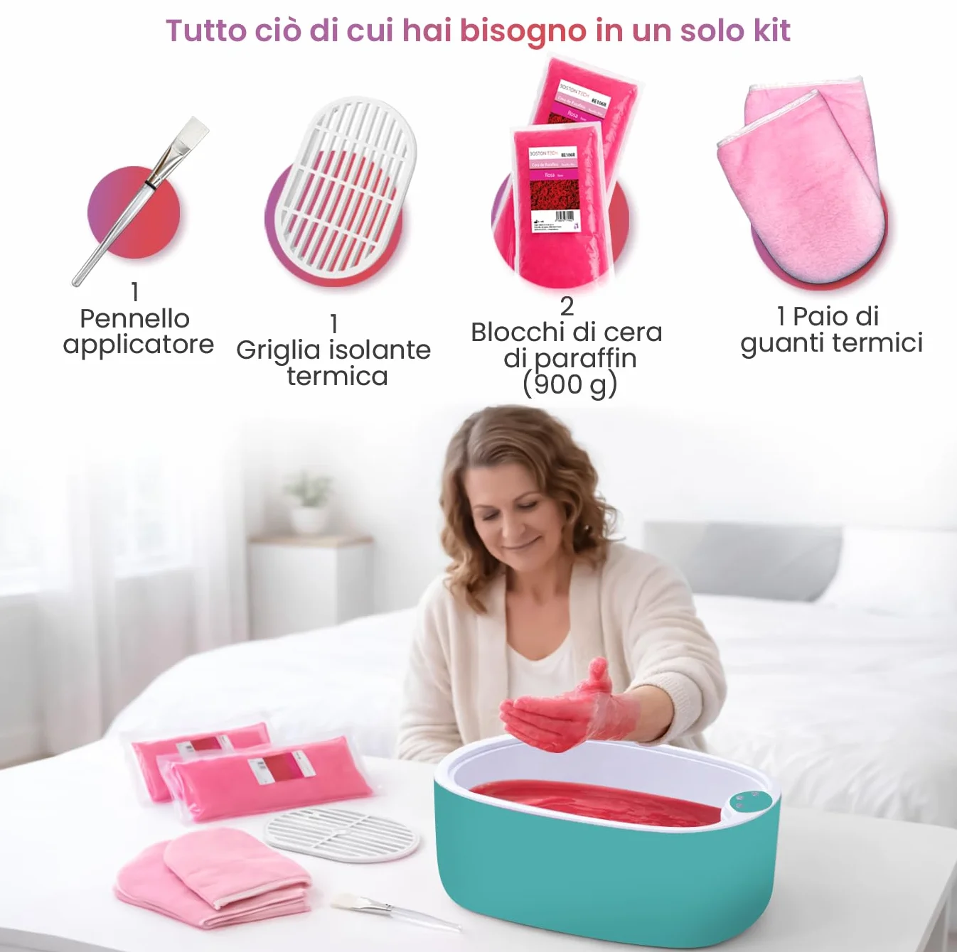 Bagno di Paraffina per Mani e Piedi di Boston Tech® | Sollievo per Dolore Muscolare e Artrite | Idrata, Ammorbidisce e Rivitalizza la Pelle | Capacità 5L + 2 Blocchi di Cera + Accessori Premium