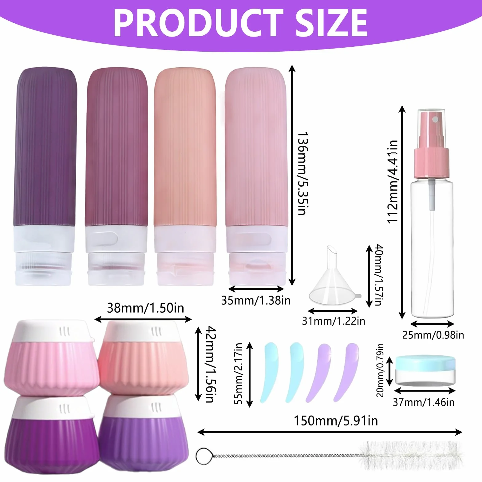 Kit 18 Pezzi Bottiglie da Viaggio in Silicone, Flaconi Riutilizzabili per Shampoo, Lozione e Cosmetici, Etichette Incluse, Perfetto per Liquidi, Creme e Articoli da Bagno
