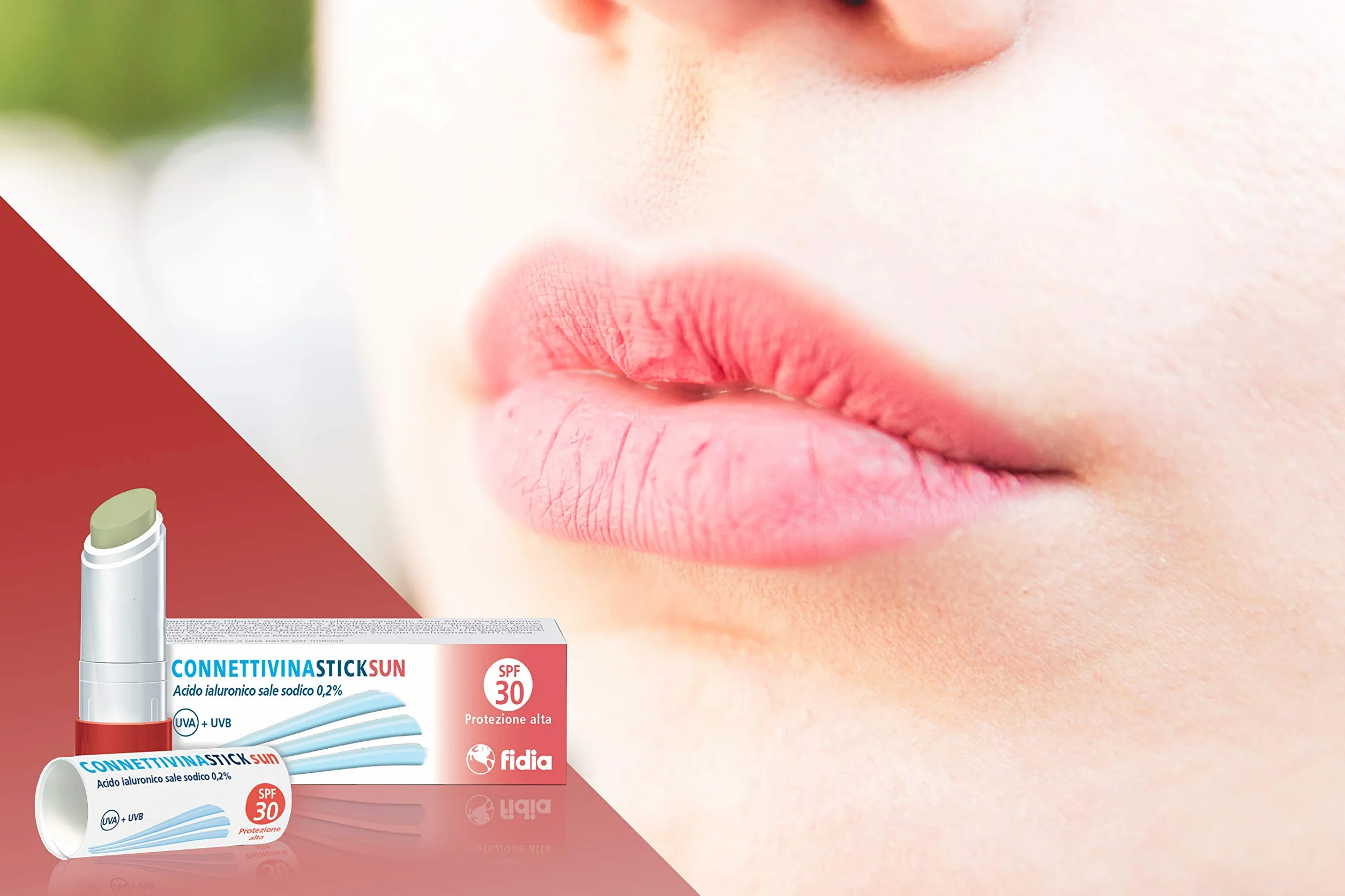 Fidia Farmaceutici ConnettivinaStickSun - Stick Labbra da 3g a Base di Acido Ialuronico 0,2%, con Filtri Solari SPF30