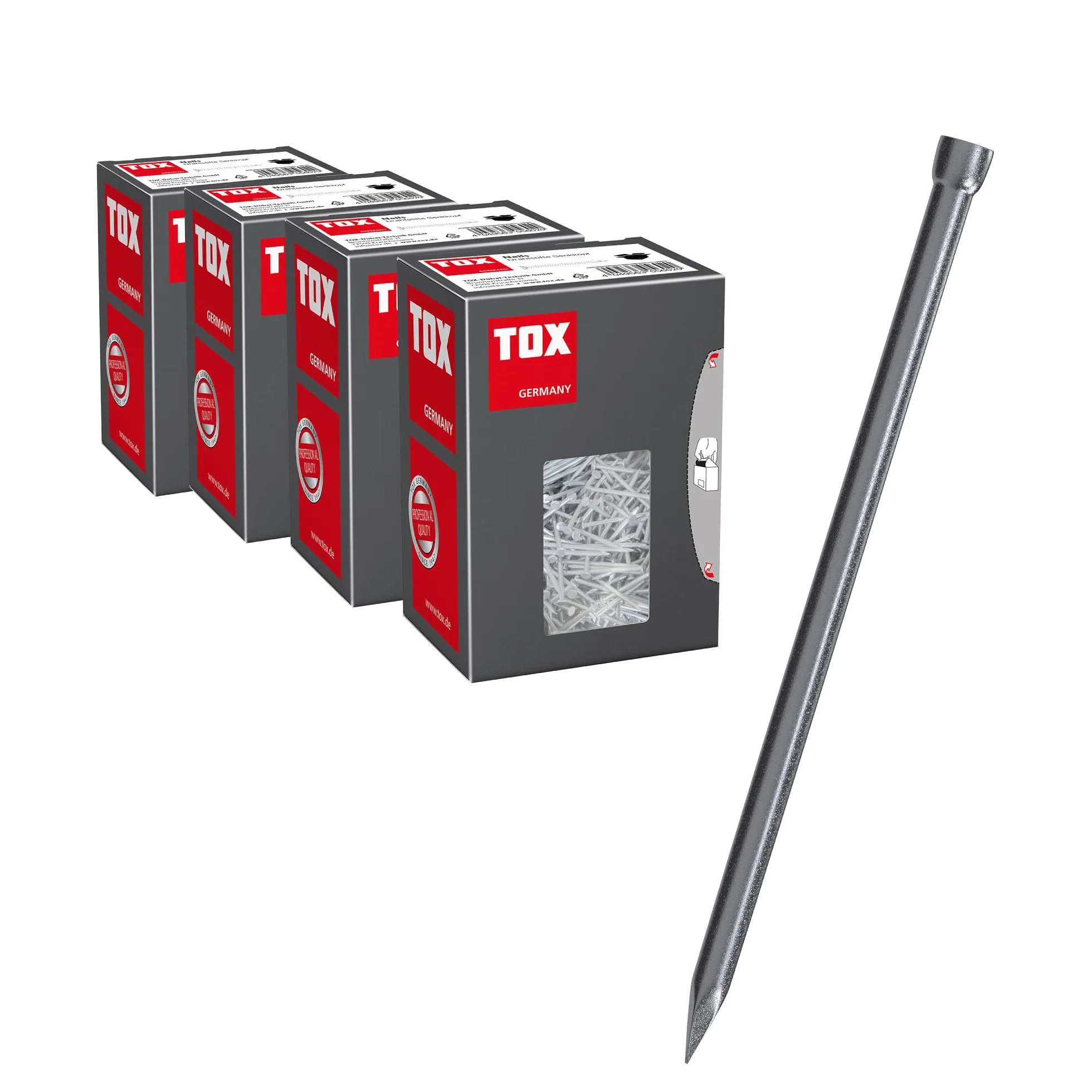 Chiodi TOX 4 misure testa appiattita set fissaggi legno 1,2x20 1,4x25 1,6x30 1,8x35 mm acciaio lucido 400 g
