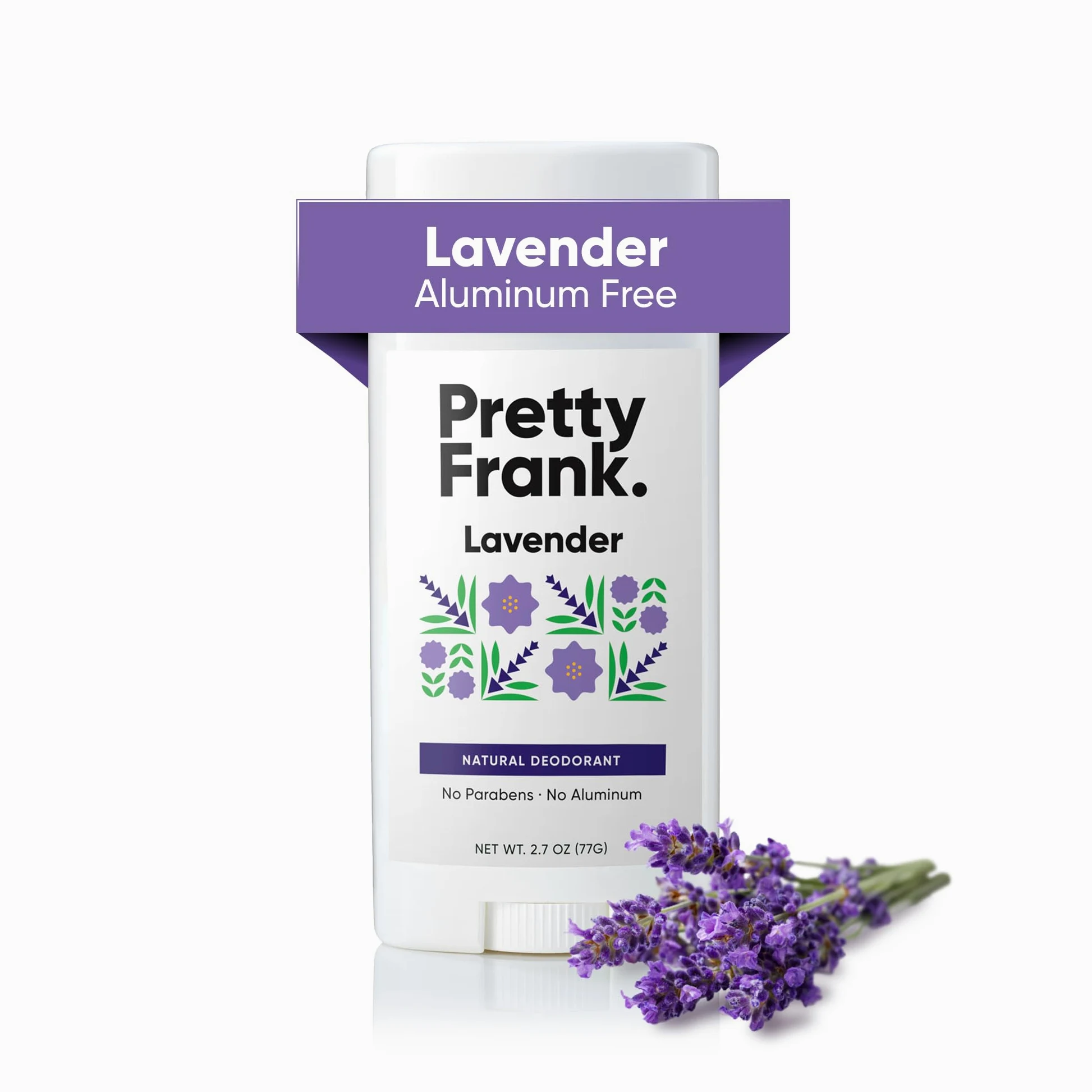 PRETTY FRANK Deodorante in stick naturale senza alluminio, lavanda (1 pezzo), controllo degli odori per tutto il giorno, per donne e uomini, formula efficace e delicata per la pelle, con ingredienti