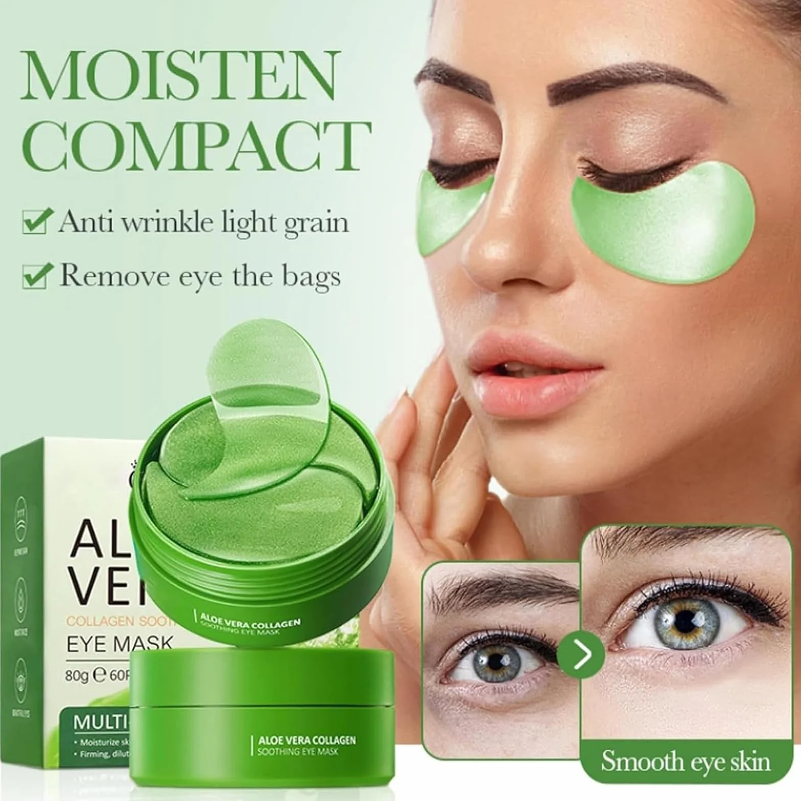 60 Pcs Maschera Occhi di Aloe Vera,Patch Occhiaie e Borse,Collagene Patch Occhi, Rimuovi Borse, Riduce le Rughe e le Linee Sottili, Migliora e Rassoda la Pelle degli Occhi