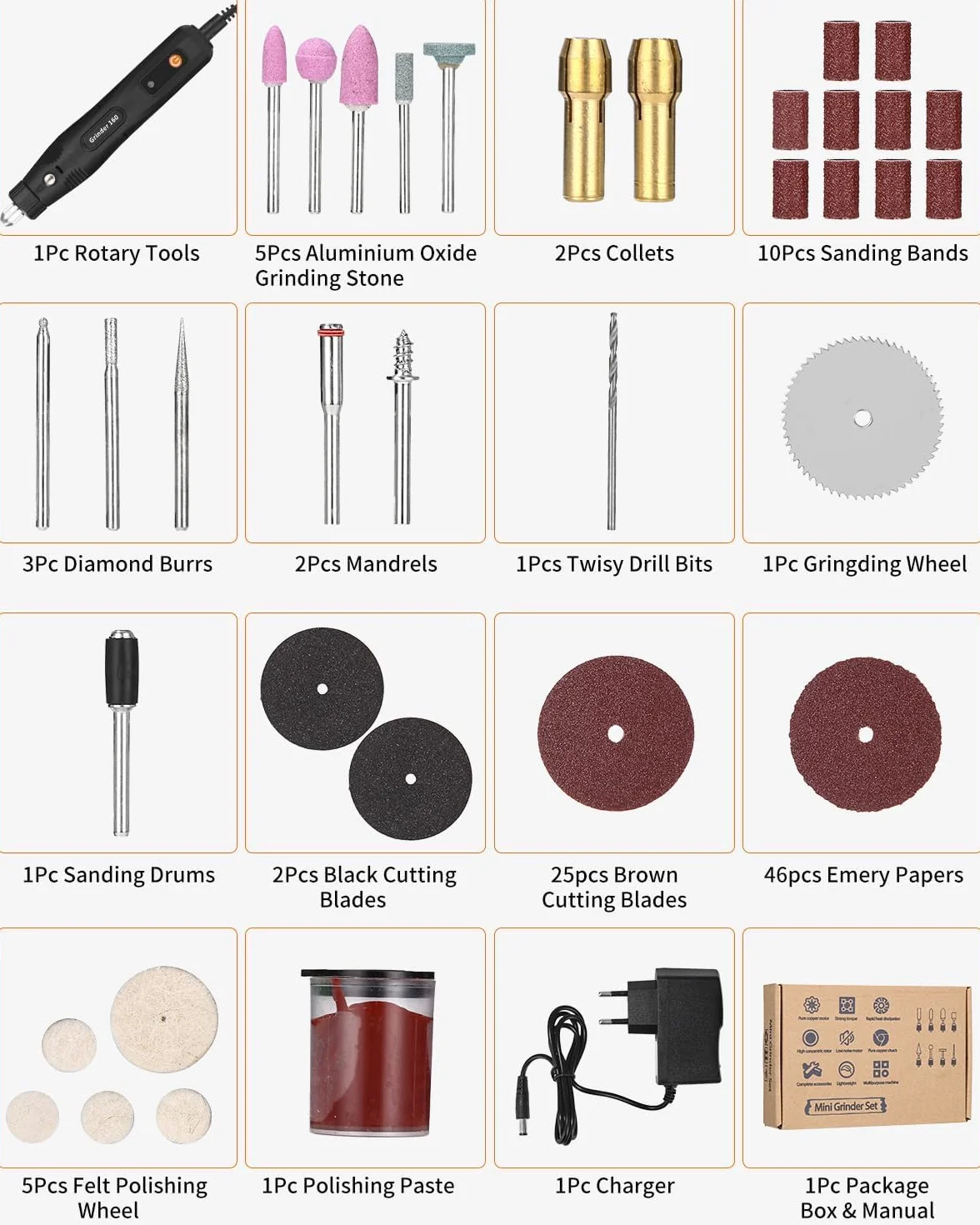 Utensile Rotante Multifunzione 104 Accessori 5 Velocità Variabile 5000-18000 RPM Mini Trapano Elettrico Smerigliatrice per Incisione Taglio Foratura Lucidatura