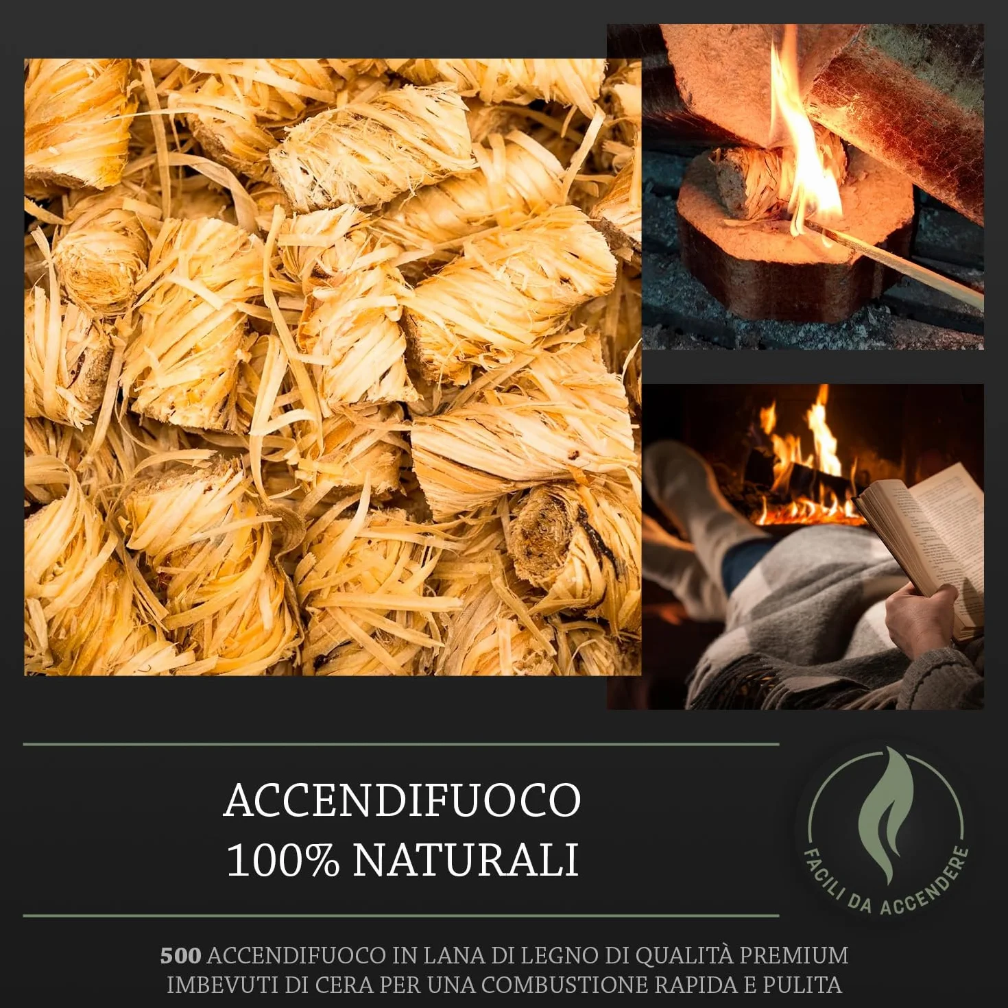 Log Barn Accendifuoco Naturale 500 sztuk do Stufa, Pizza, Kominek, Grill