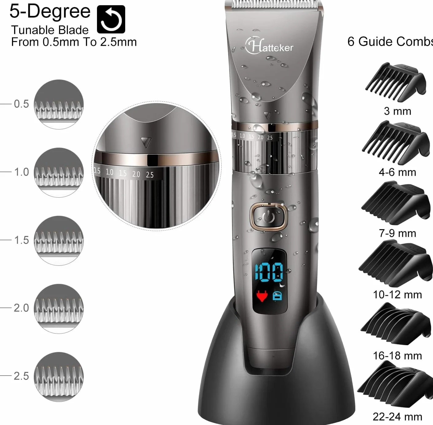 Hatteker Tagliacapelli Uomo Tagliatrice Professionale Capelli Taglierina Barbiere Barba Elettrica Trimmer e Precisione Impermeabile