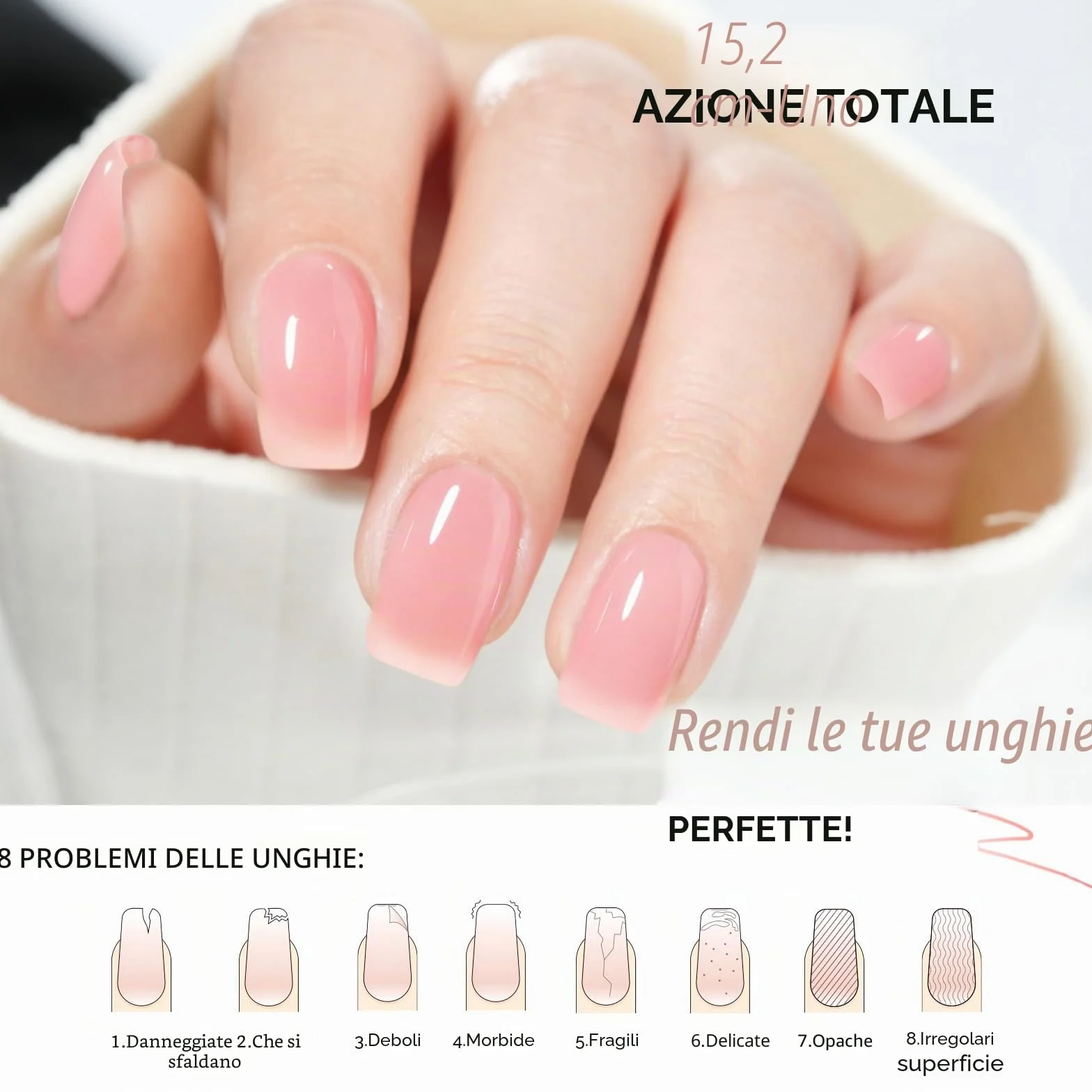 Gelike ec Cura delle unghie crescita e rinforzante: 6 in 1 rosa trasparente rinforzante per unghie sottili danneggiate e fragili