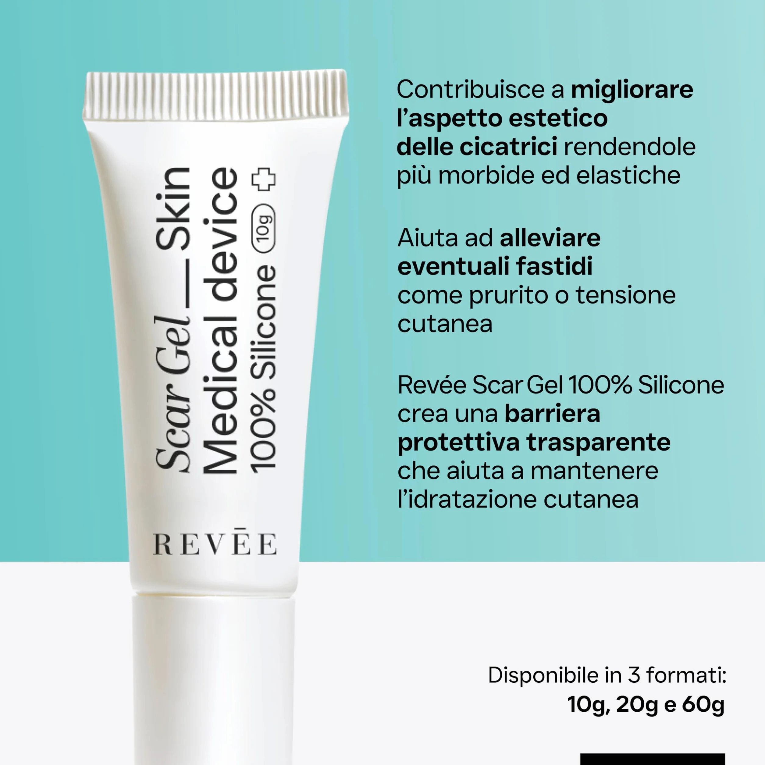 REVÉE Scar Gel 10g Crema Cicatrici Chirurgiche - 100% Silicone, Gel Topico per Cicatrici, Crema Cicatrizzante Ferite