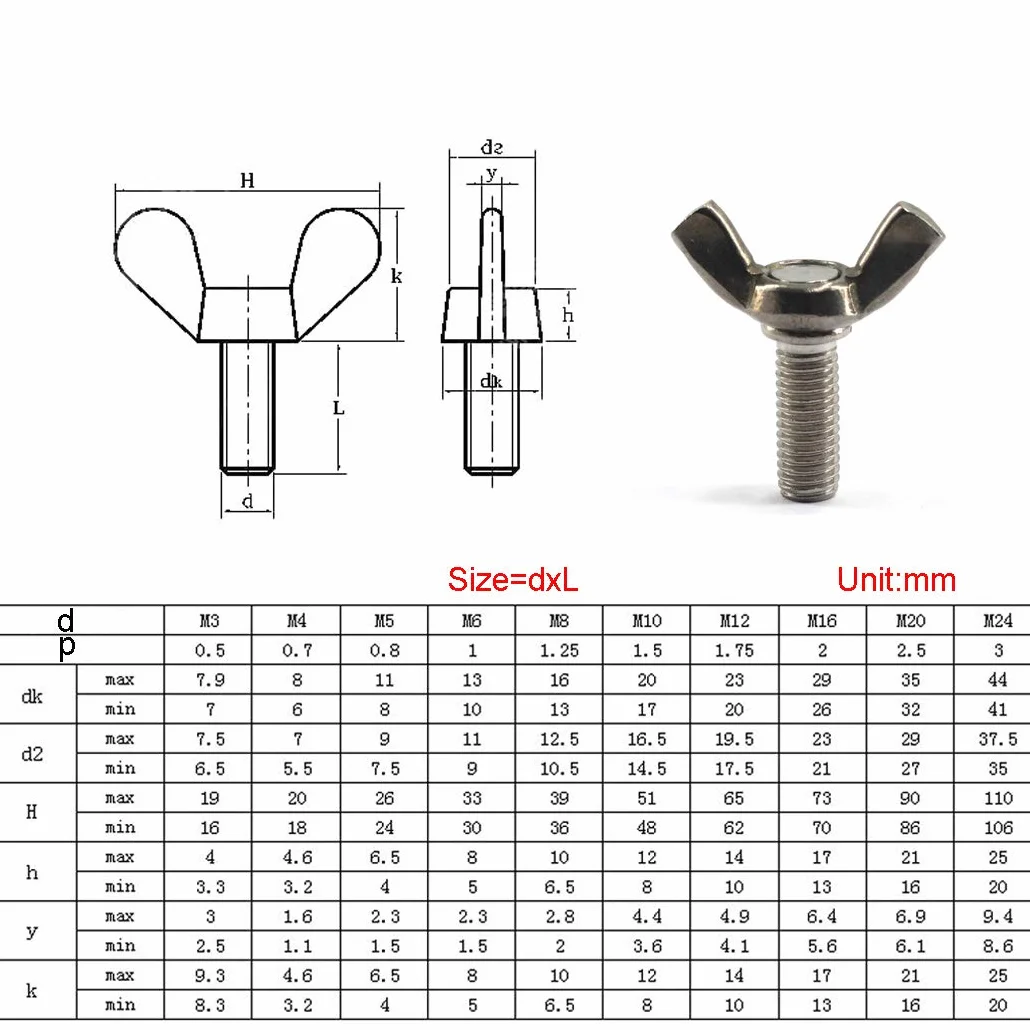 Bullone a farfalla M8 in acciaio inox 304 confezione da 10